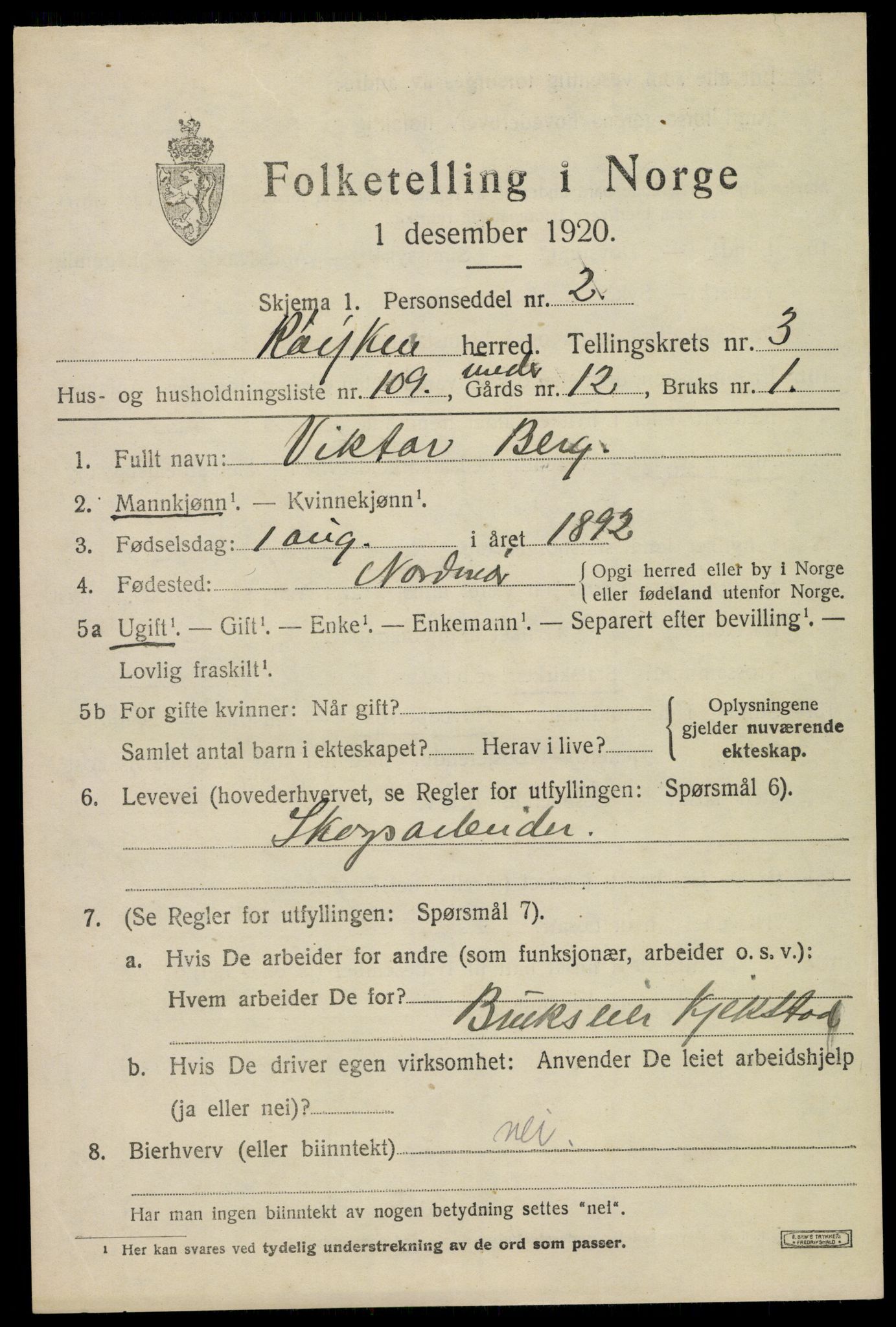 SAKO, 1920 census for Røyken, 1920, p. 5486