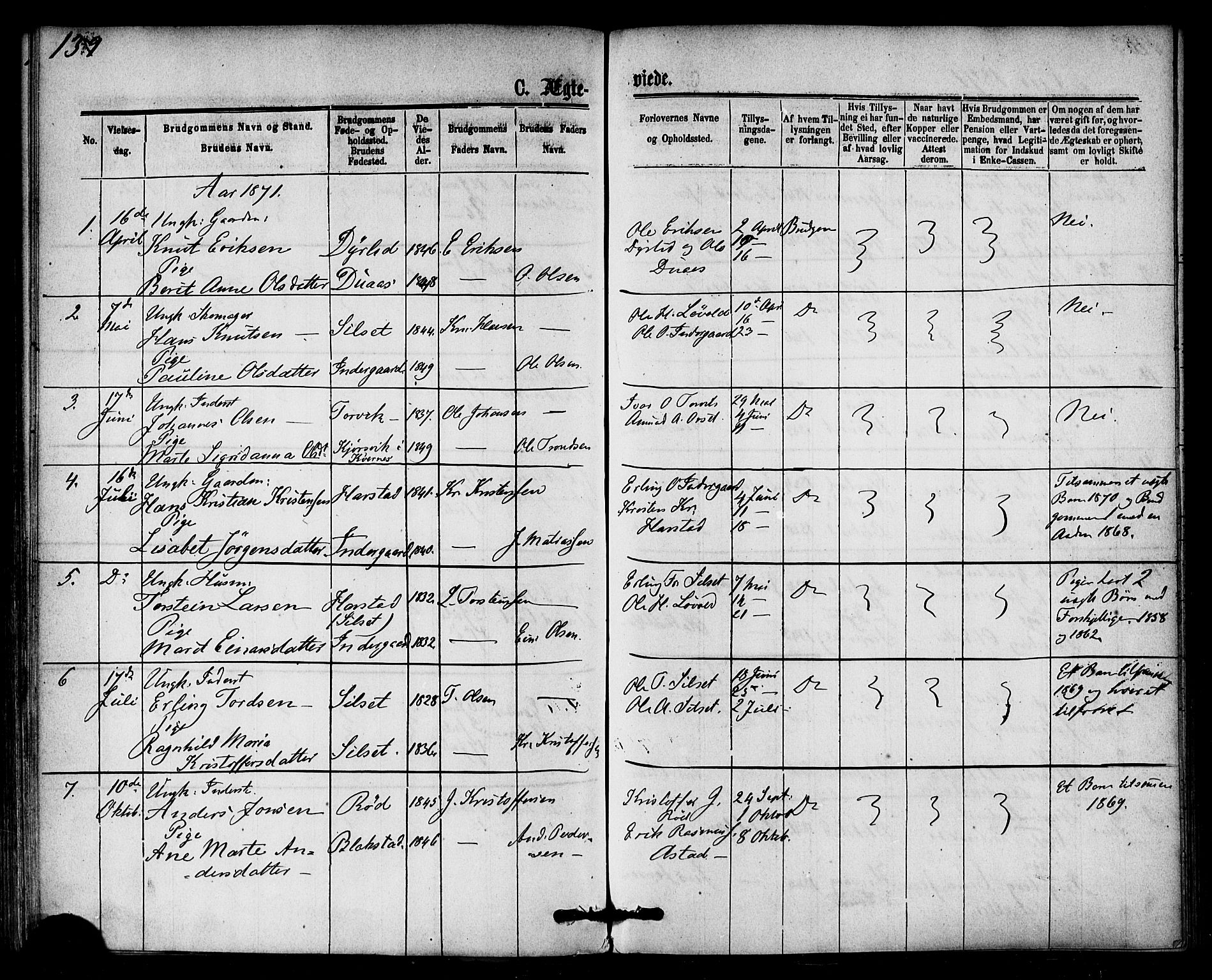 Ministerialprotokoller, klokkerbøker og fødselsregistre - Møre og Romsdal, AV/SAT-A-1454/584/L0966: Parish register (official) no. 584A06, 1869-1878, p. 139