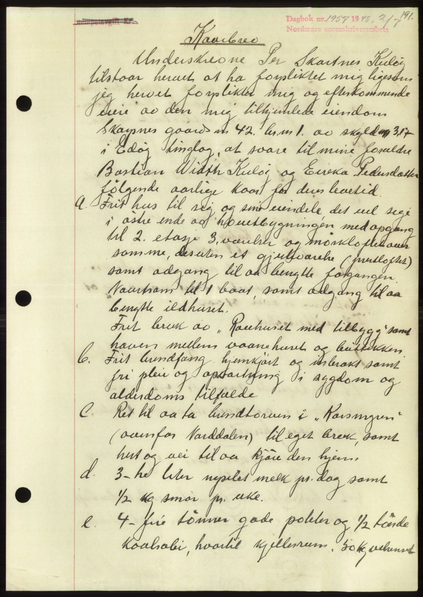 Nordmøre sorenskriveri, AV/SAT-A-4132/1/2/2Ca: Mortgage book no. B99, 1948-1948, Diary no: : 1957/1948