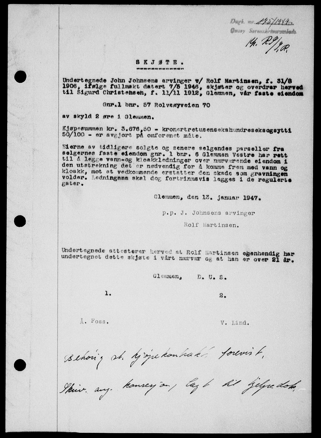 Onsøy sorenskriveri, SAO/A-10474/G/Ga/Gab/L0018: Mortgage book no. II A-18, 1946-1947, Diary no: : 175/1947