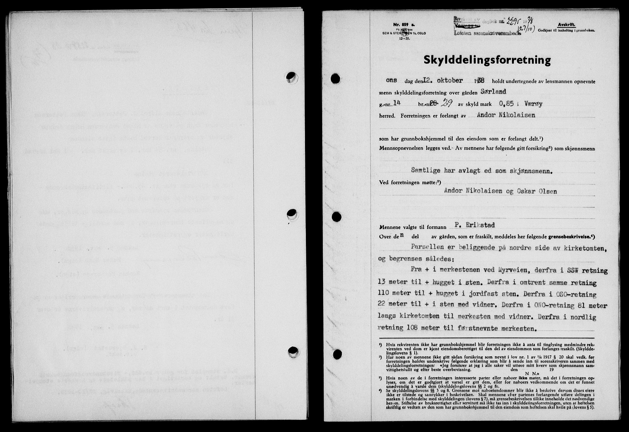 Lofoten sorenskriveri, SAT/A-0017/1/2/2C/L0004a: Mortgage book no. 4a, 1938-1938, Diary no: : 2295/1938