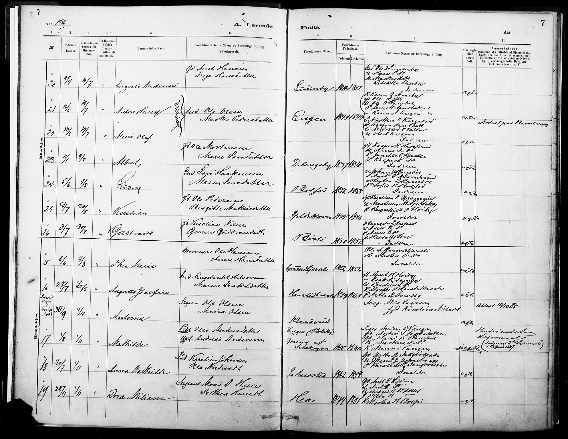 Eidskog prestekontor, SAH/PREST-026/H/Ha/Haa/L0004: Parish register (official) no. 4, 1884-1897, p. 7