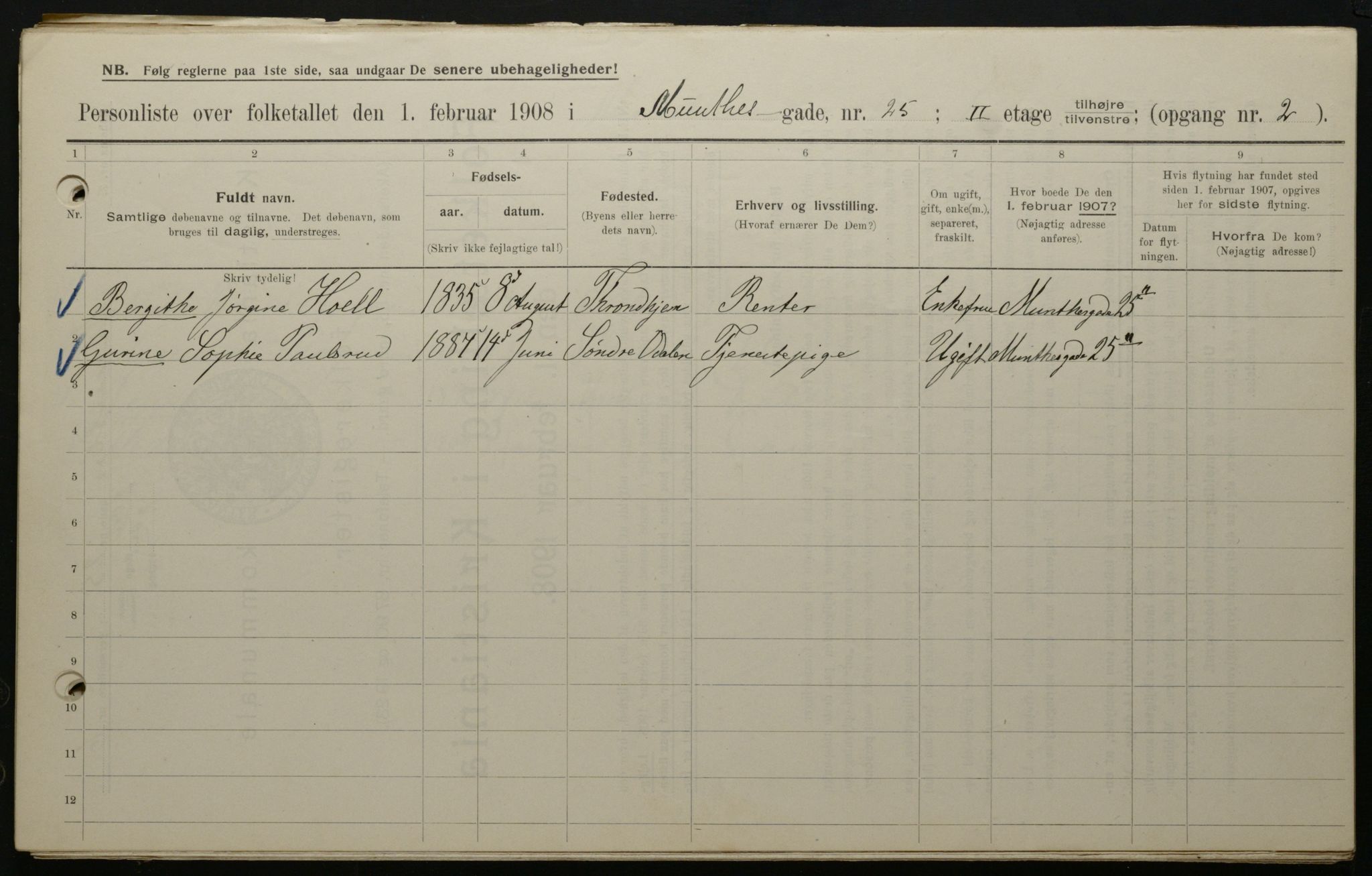 OBA, Municipal Census 1908 for Kristiania, 1908, p. 61008