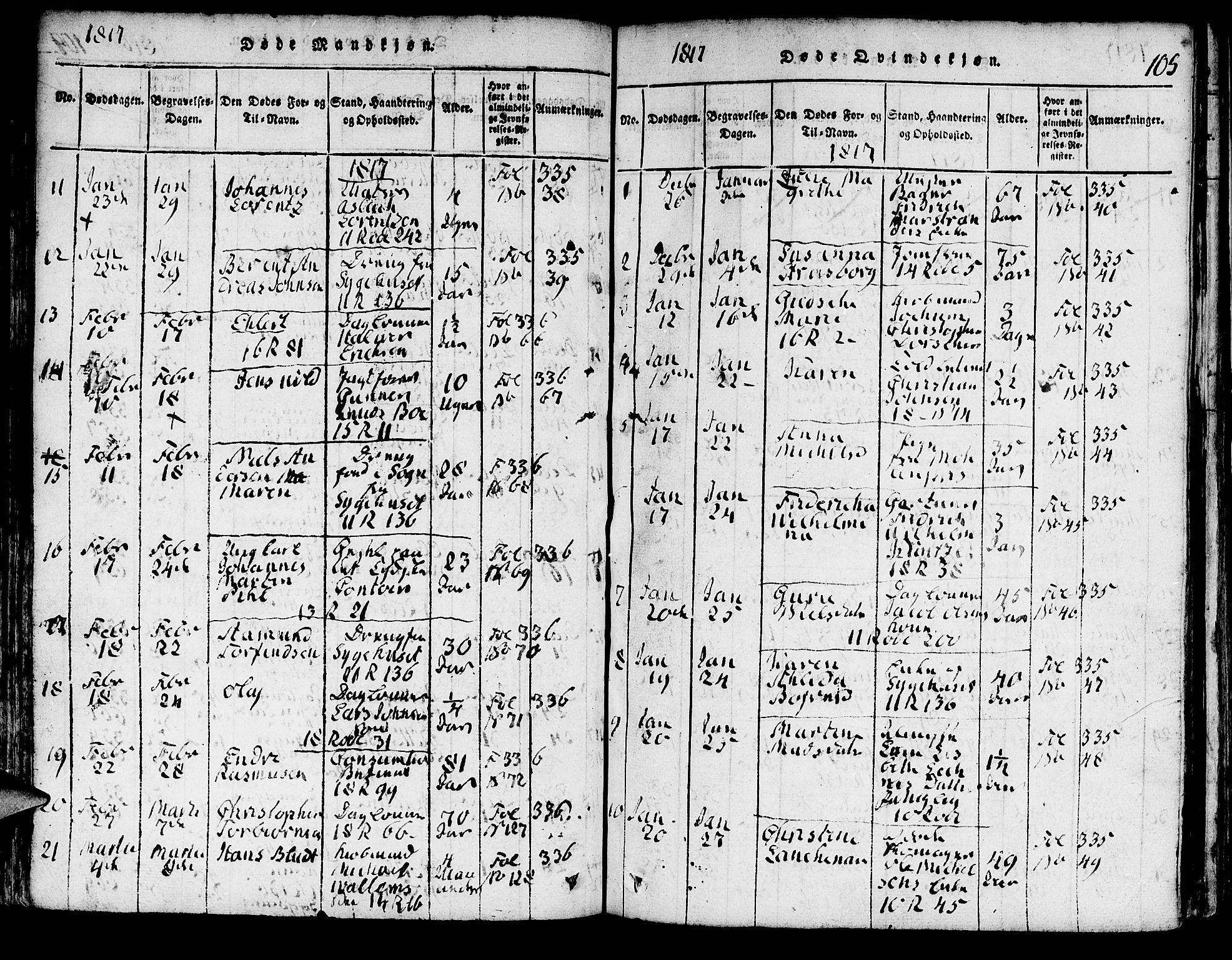 Domkirken sokneprestembete, AV/SAB-A-74801/H/Hab/L0001: Parish register (copy) no. A 1, 1816-1821, p. 105