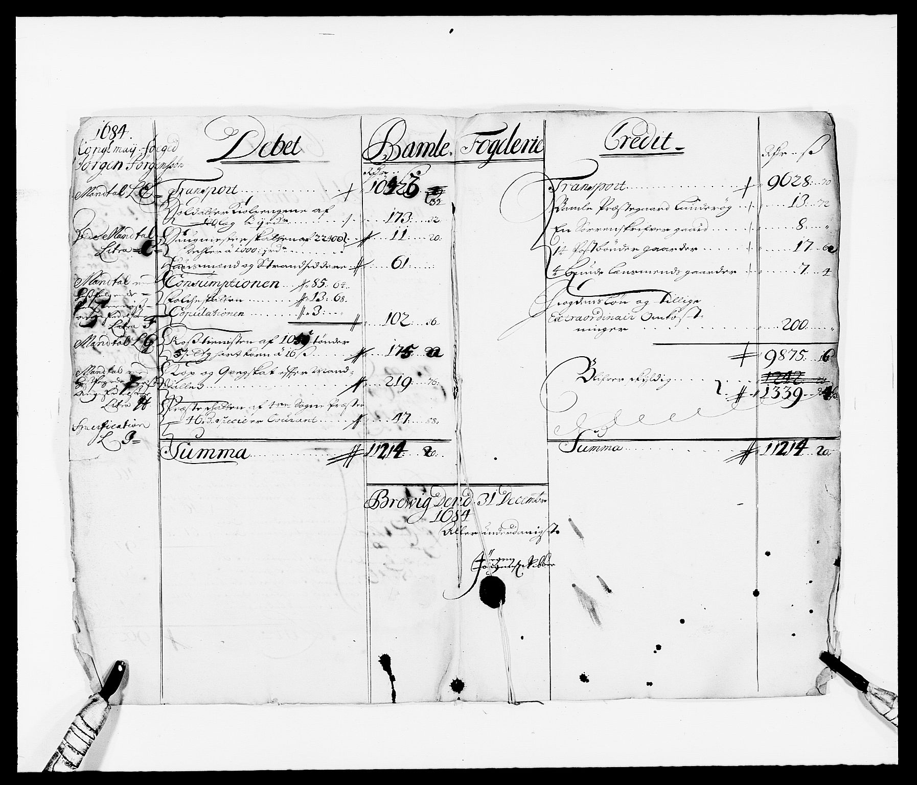 Rentekammeret inntil 1814, Reviderte regnskaper, Fogderegnskap, AV/RA-EA-4092/R34/L2047: Fogderegnskap Bamble, 1684, p. 3