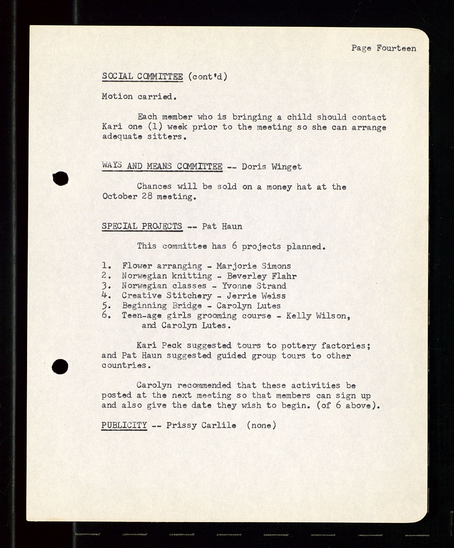 PA 1547 - Petroleum Wives Club, AV/SAST-A-101974/A/Aa/L0001: Board and General Meeting, 1970-1983