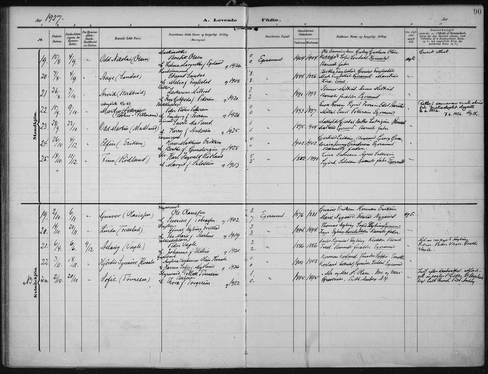 Eigersund sokneprestkontor, AV/SAST-A-101807/S08/L0022: Parish register (official) no. A 21, 1905-1928, p. 90