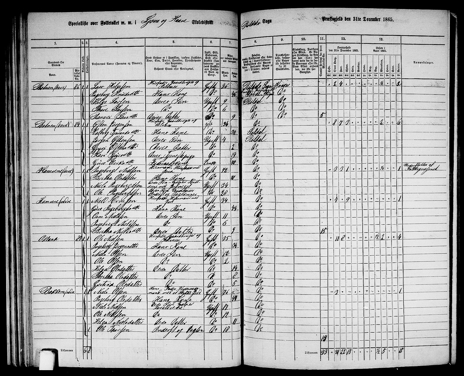 RA, 1865 census for Suldal, 1865, p. 168