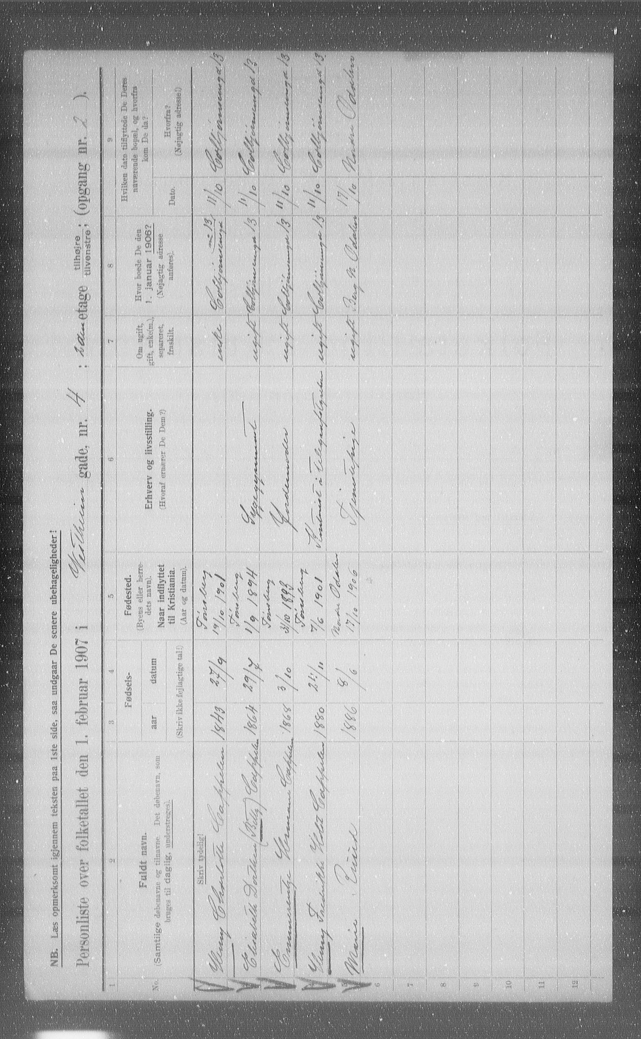 OBA, Municipal Census 1907 for Kristiania, 1907, p. 62287