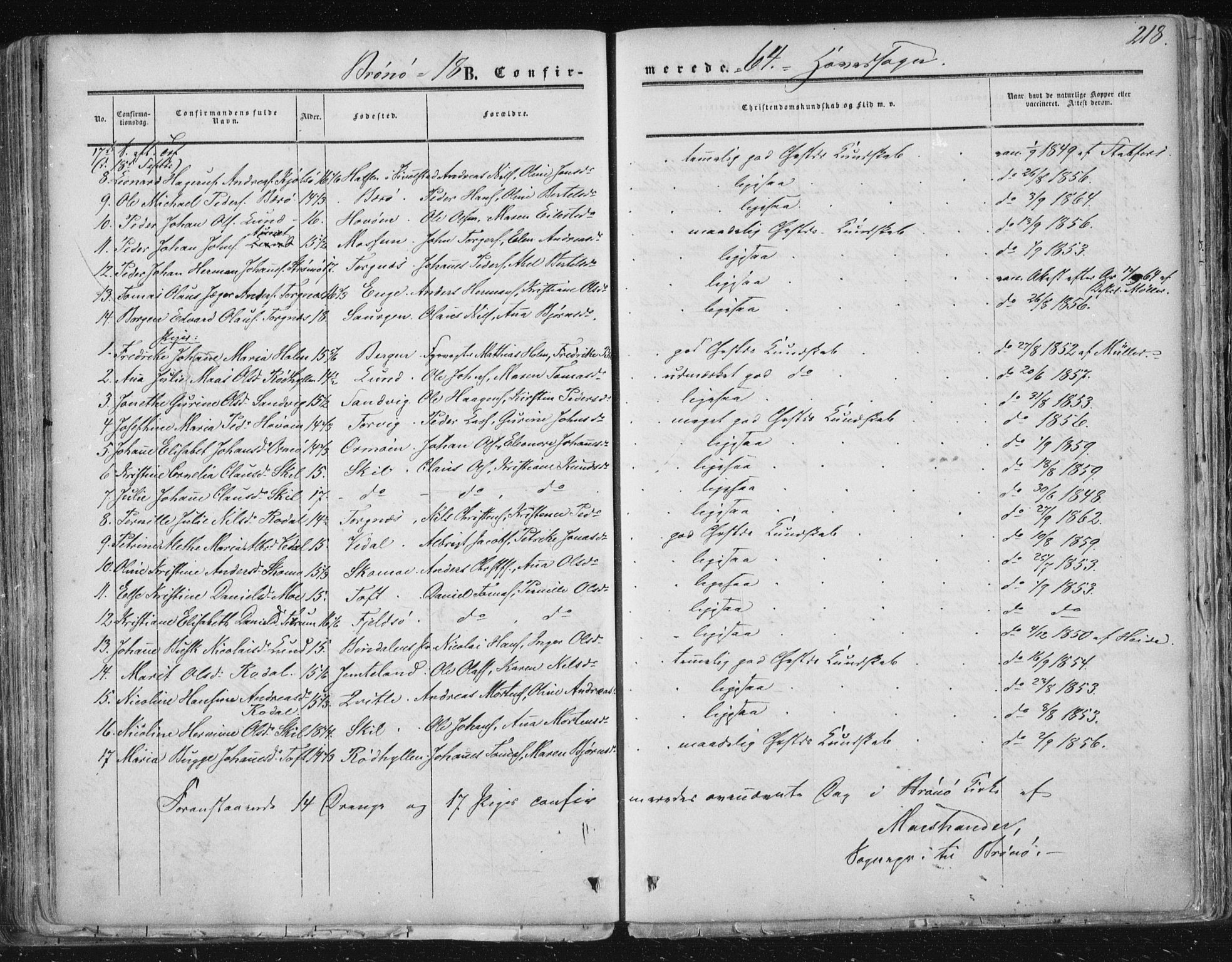 Ministerialprotokoller, klokkerbøker og fødselsregistre - Nordland, SAT/A-1459/813/L0198: Parish register (official) no. 813A08, 1834-1874, p. 218