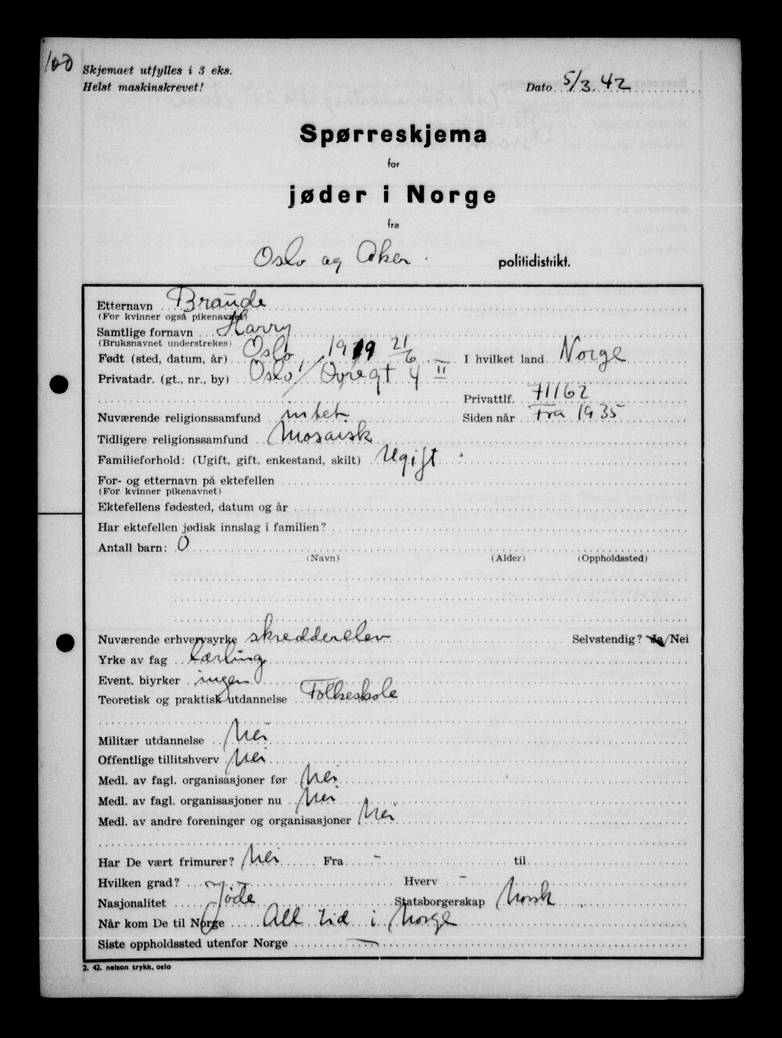 Statspolitiet - Hovedkontoret / Osloavdelingen, AV/RA-S-1329/G/Ga/L0009: Spørreskjema for jøder i Norge, Oslo Alexander-Gutman, 1942, p. 302