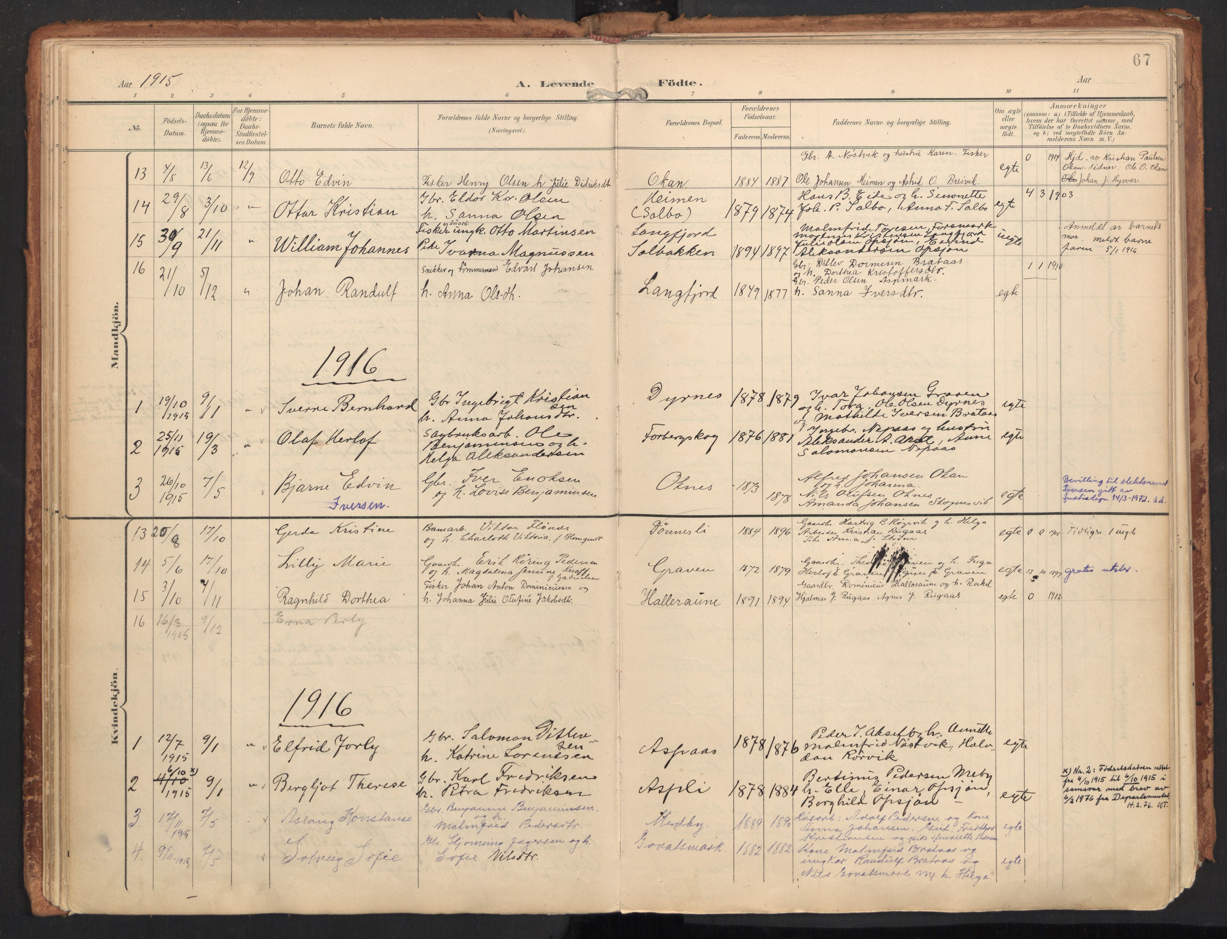 Ministerialprotokoller, klokkerbøker og fødselsregistre - Nordland, SAT/A-1459/814/L0227: Parish register (official) no. 814A08, 1899-1920, p. 67
