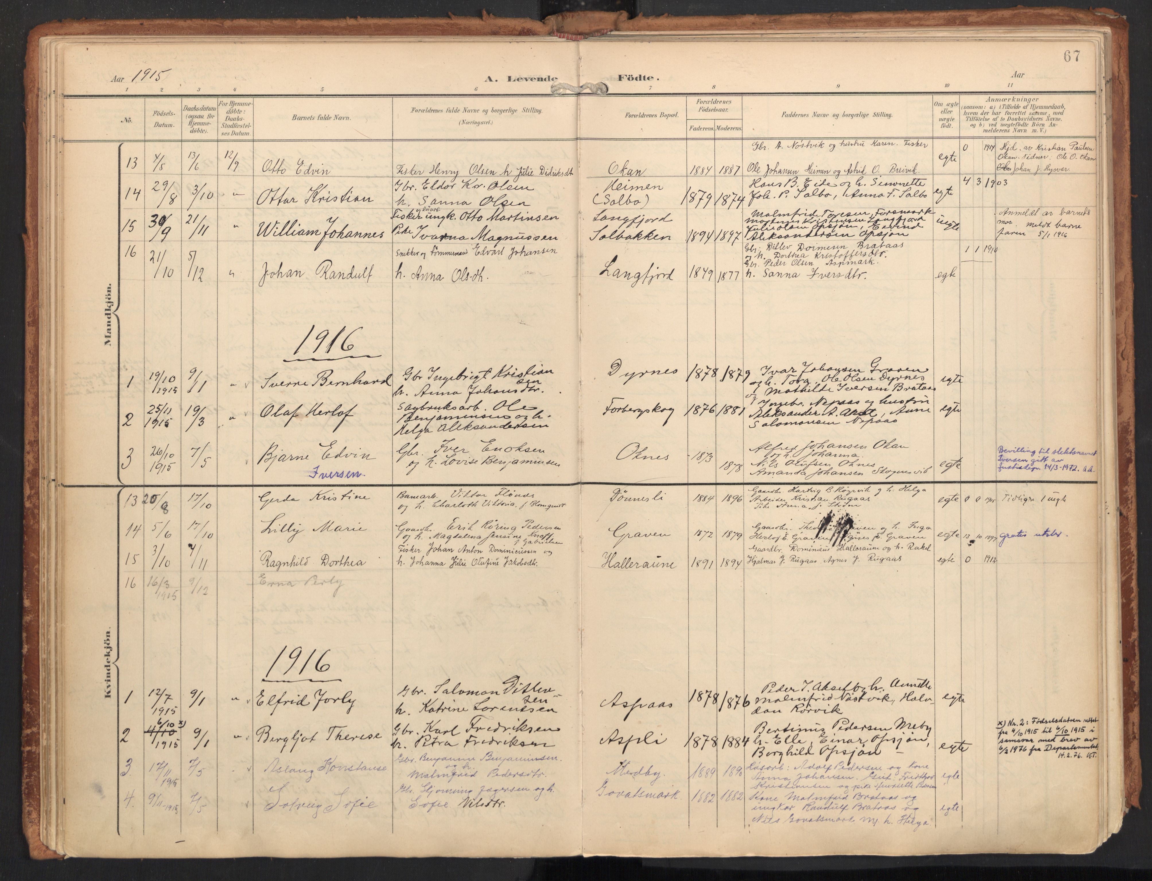 Ministerialprotokoller, klokkerbøker og fødselsregistre - Nordland, AV/SAT-A-1459/814/L0227: Parish register (official) no. 814A08, 1899-1920, p. 67