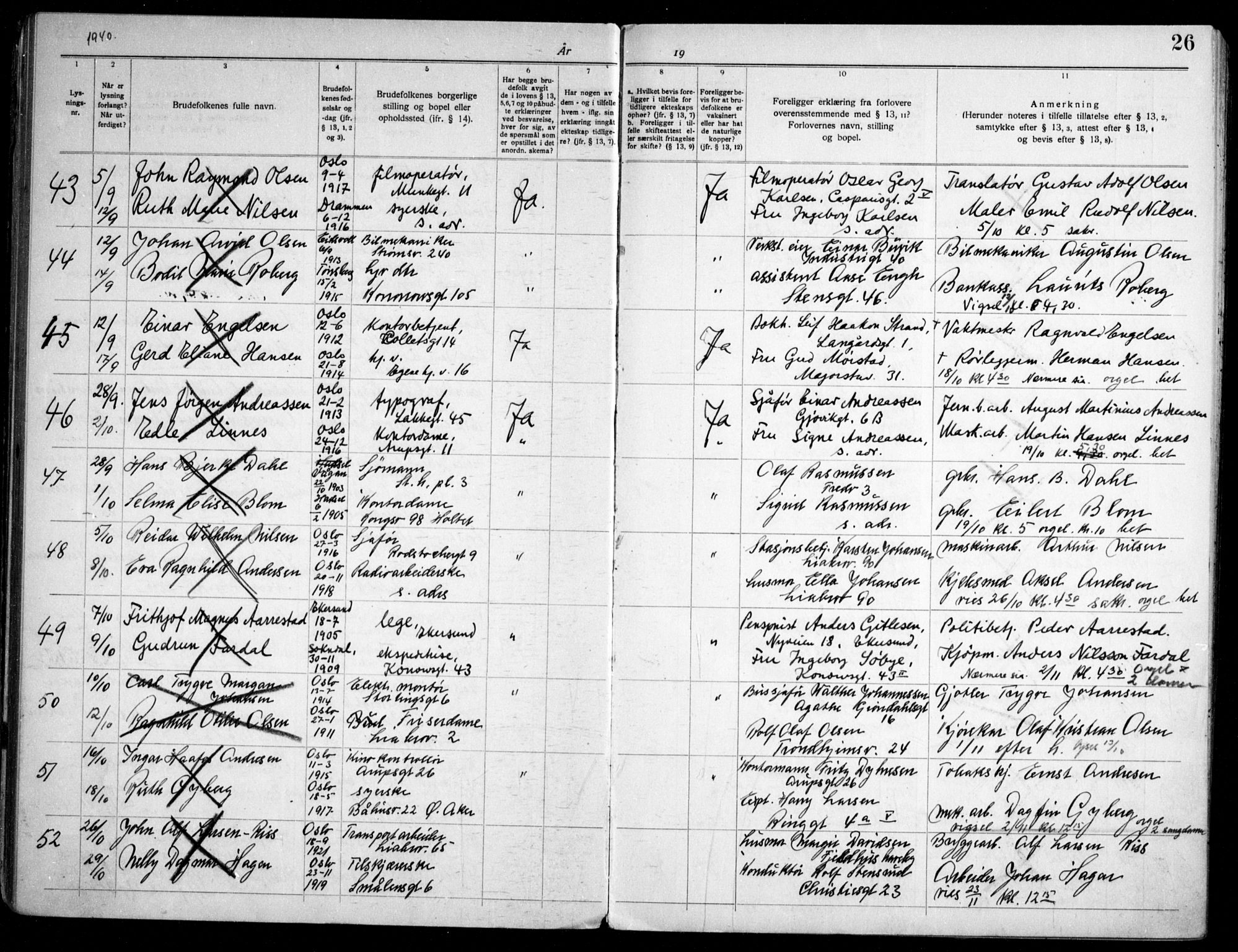 Gamlebyen prestekontor Kirkebøker, AV/SAO-A-10884/H/Ha/L0003: Banns register no. 3, 1936-1959, p. 26