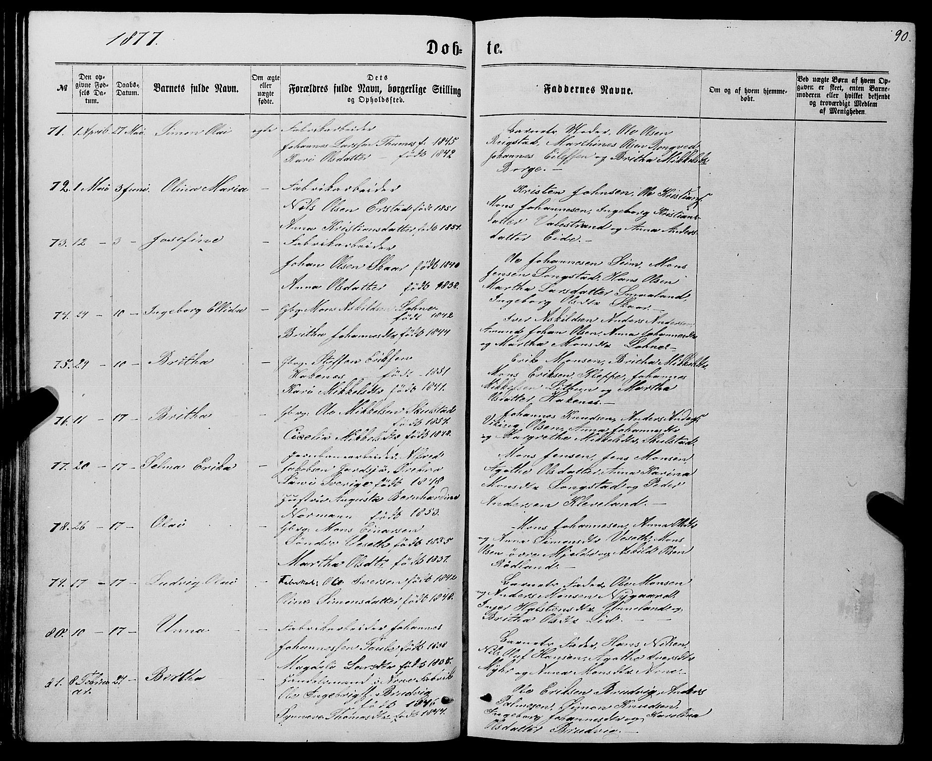 Haus sokneprestembete, SAB/A-75601/H/Haa: Parish register (official) no. A 18, 1871-1877, p. 90