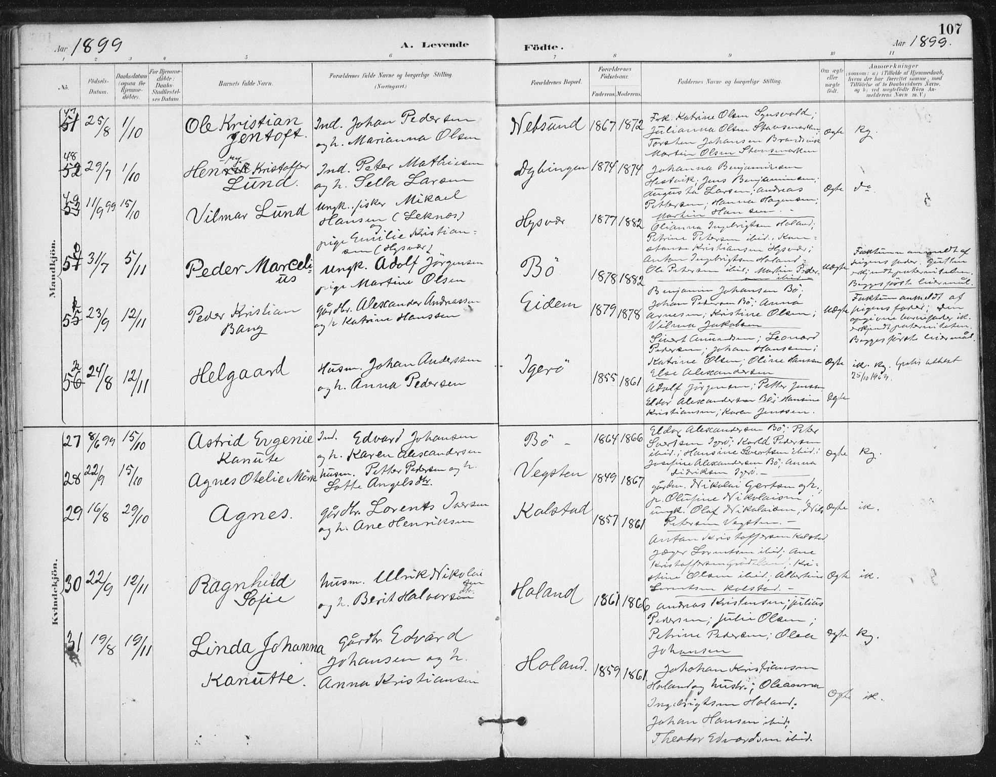 Ministerialprotokoller, klokkerbøker og fødselsregistre - Nordland, AV/SAT-A-1459/816/L0244: Parish register (official) no. 816A10, 1886-1903, p. 107