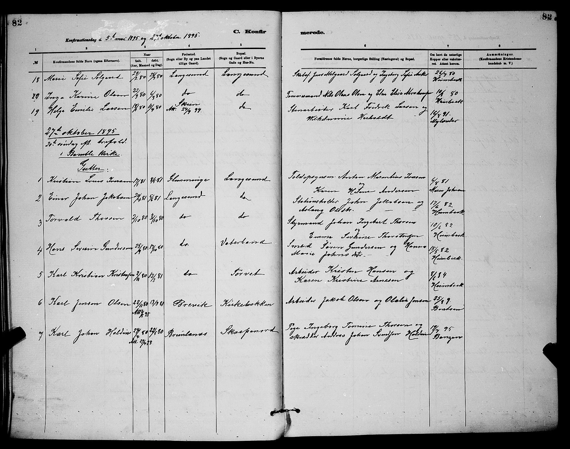 Langesund kirkebøker, SAKO/A-280/G/Ga/L0005: Parish register (copy) no. 5, 1884-1898, p. 82