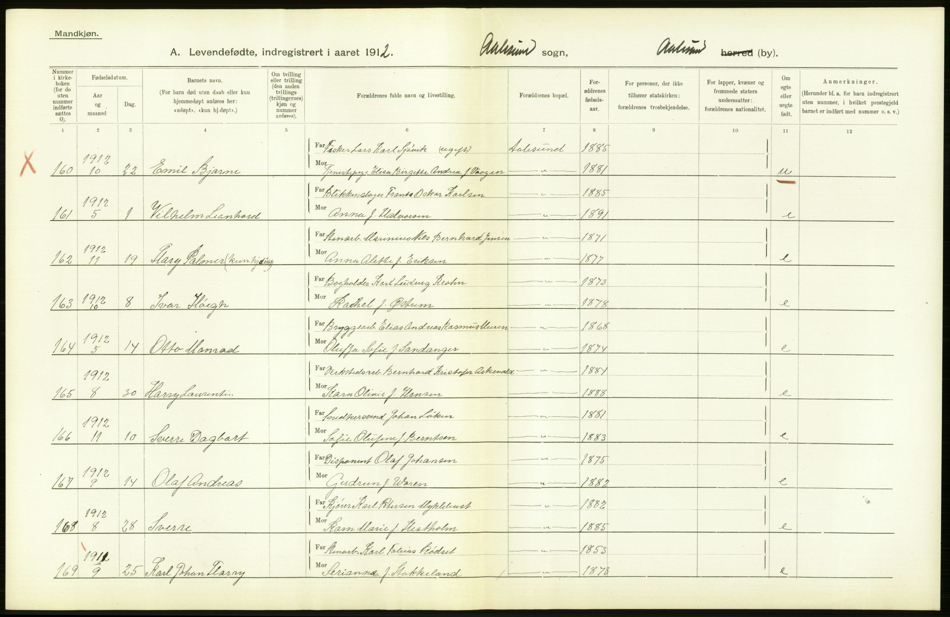 Statistisk sentralbyrå, Sosiodemografiske emner, Befolkning, AV/RA-S-2228/D/Df/Dfb/Dfbb/L0038: Romsdals amt: Levendefødte menn og kvinner. Bygder og byer samt gifte. Bygder og byer., 1912, p. 82