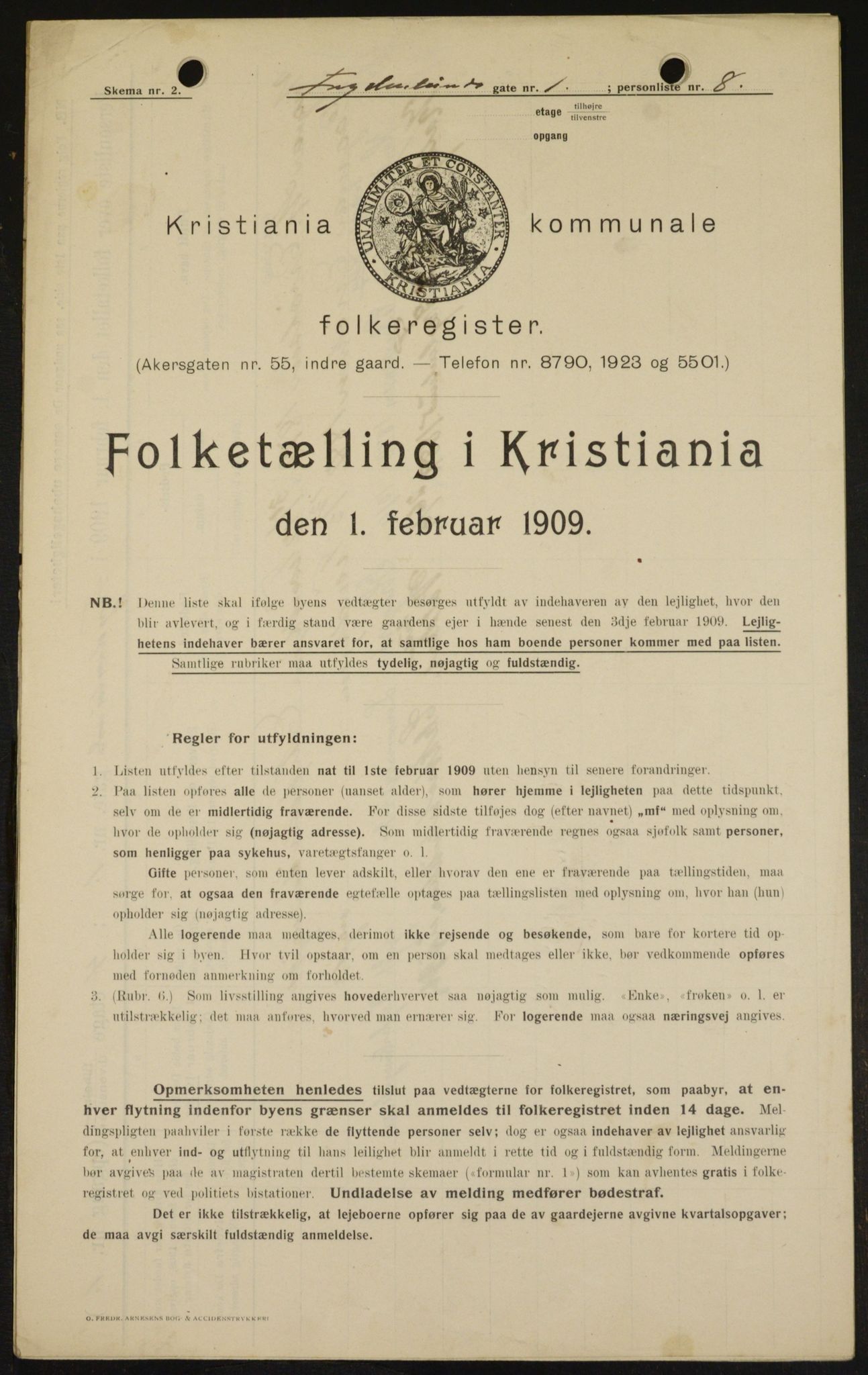 OBA, Municipal Census 1909 for Kristiania, 1909, p. 25450