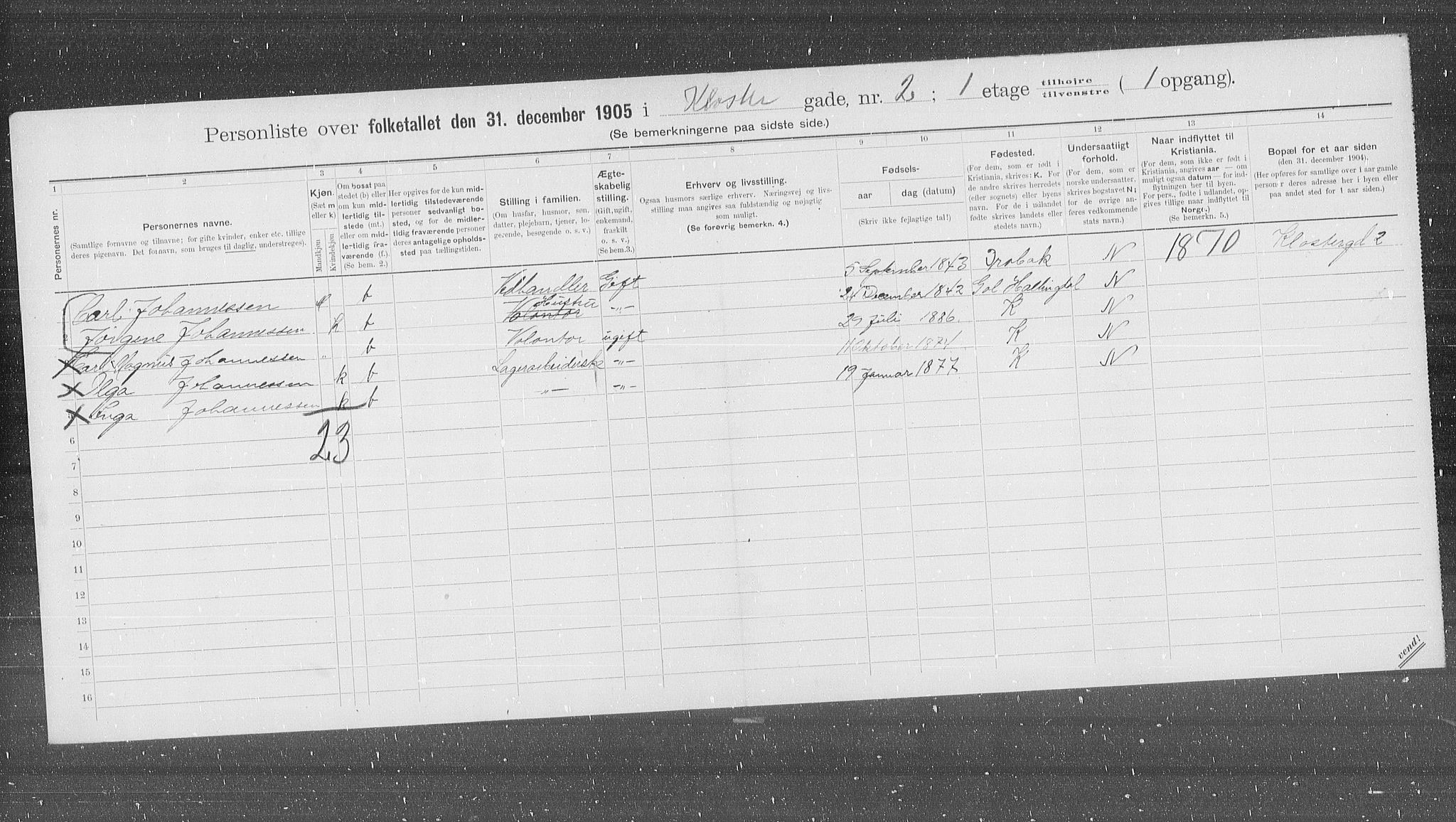 OBA, Municipal Census 1905 for Kristiania, 1905, p. 27430