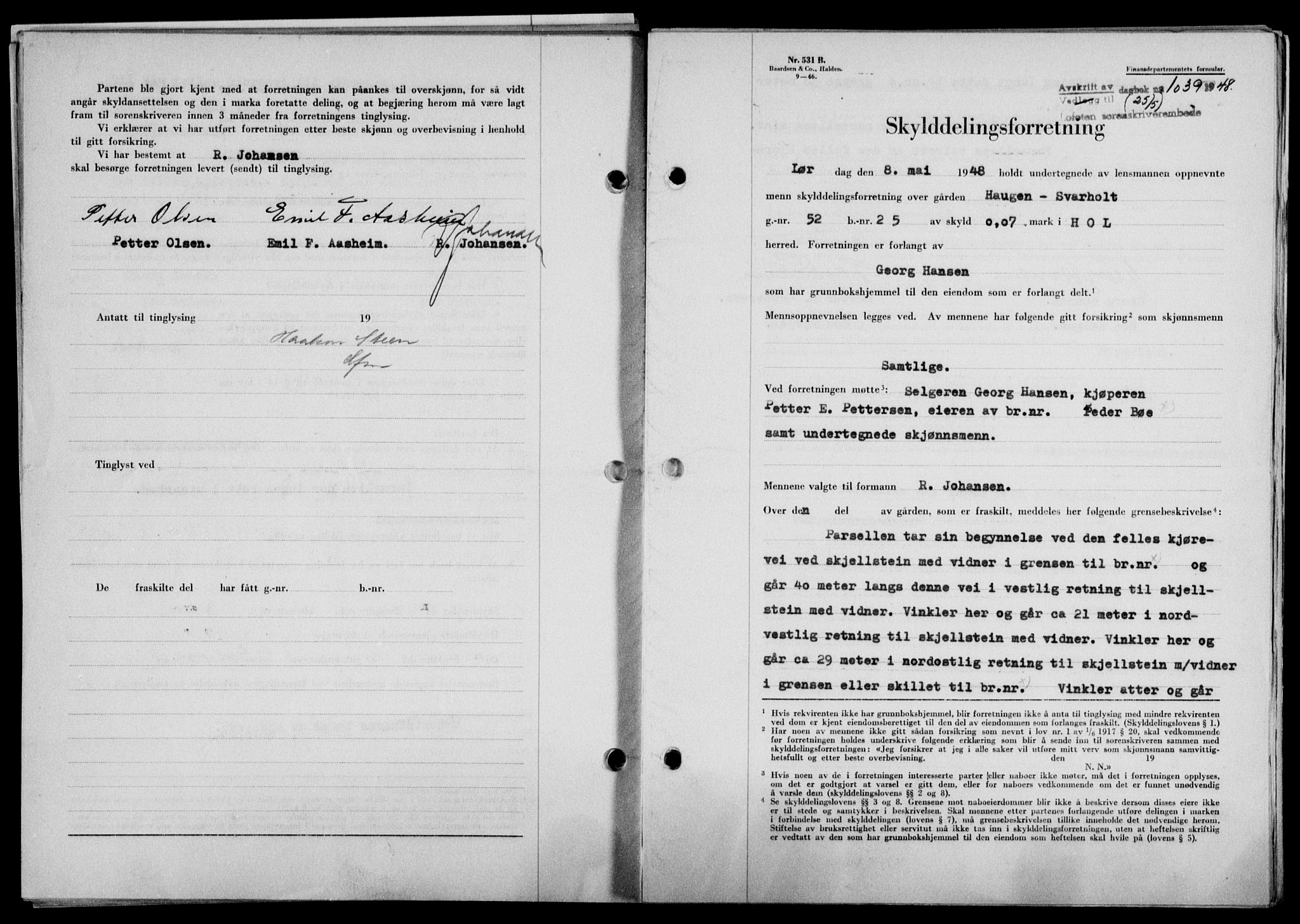 Lofoten sorenskriveri, SAT/A-0017/1/2/2C/L0018a: Mortgage book no. 18a, 1948-1948, Diary no: : 1039/1948