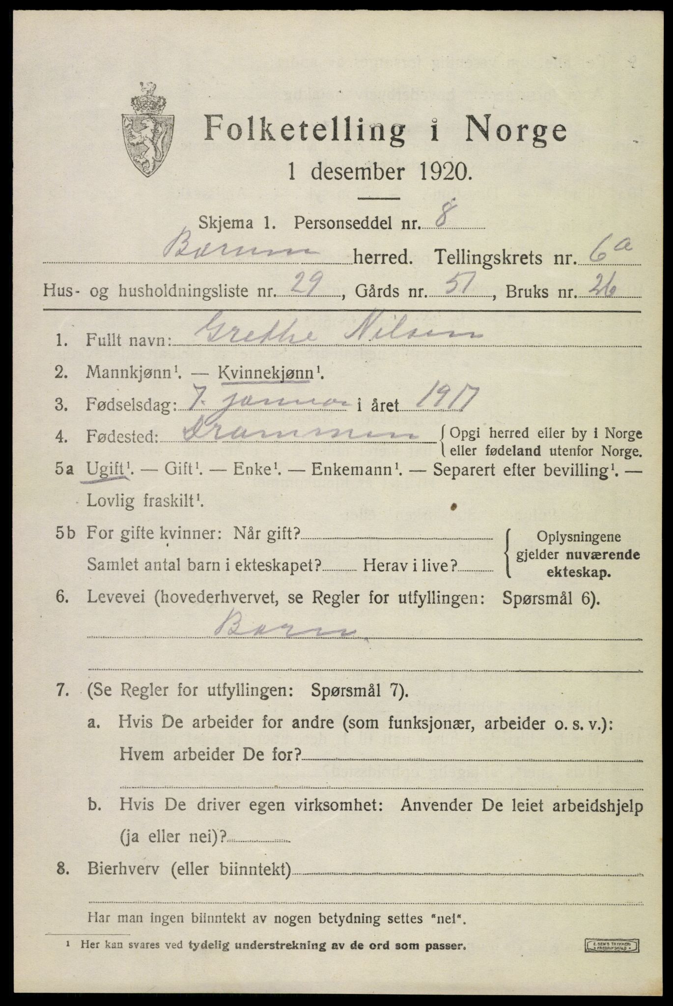 SAO, 1920 census for Bærum, 1920, p. 12900