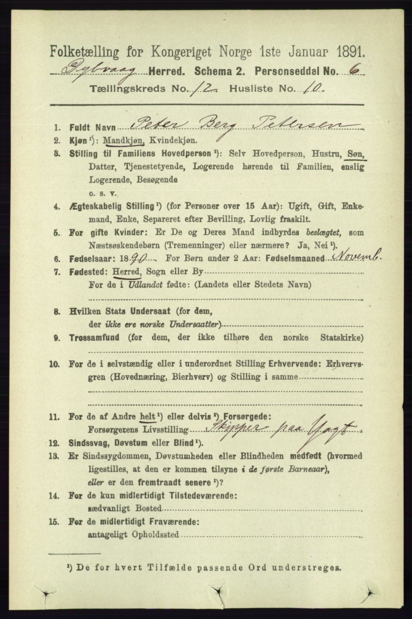 RA, 1891 census for 0915 Dypvåg, 1891, p. 4797