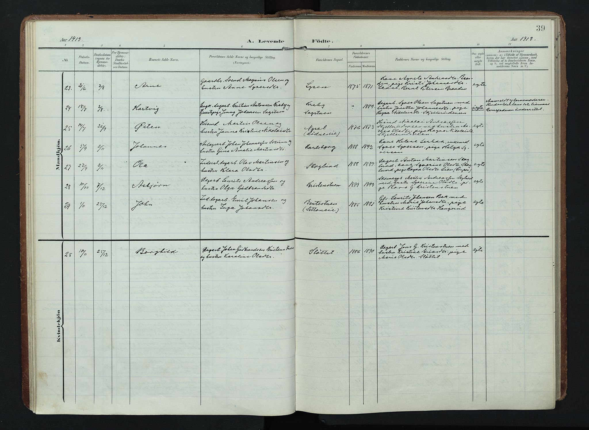 Søndre Land prestekontor, AV/SAH-PREST-122/K/L0005: Parish register (official) no. 5, 1905-1914, p. 39