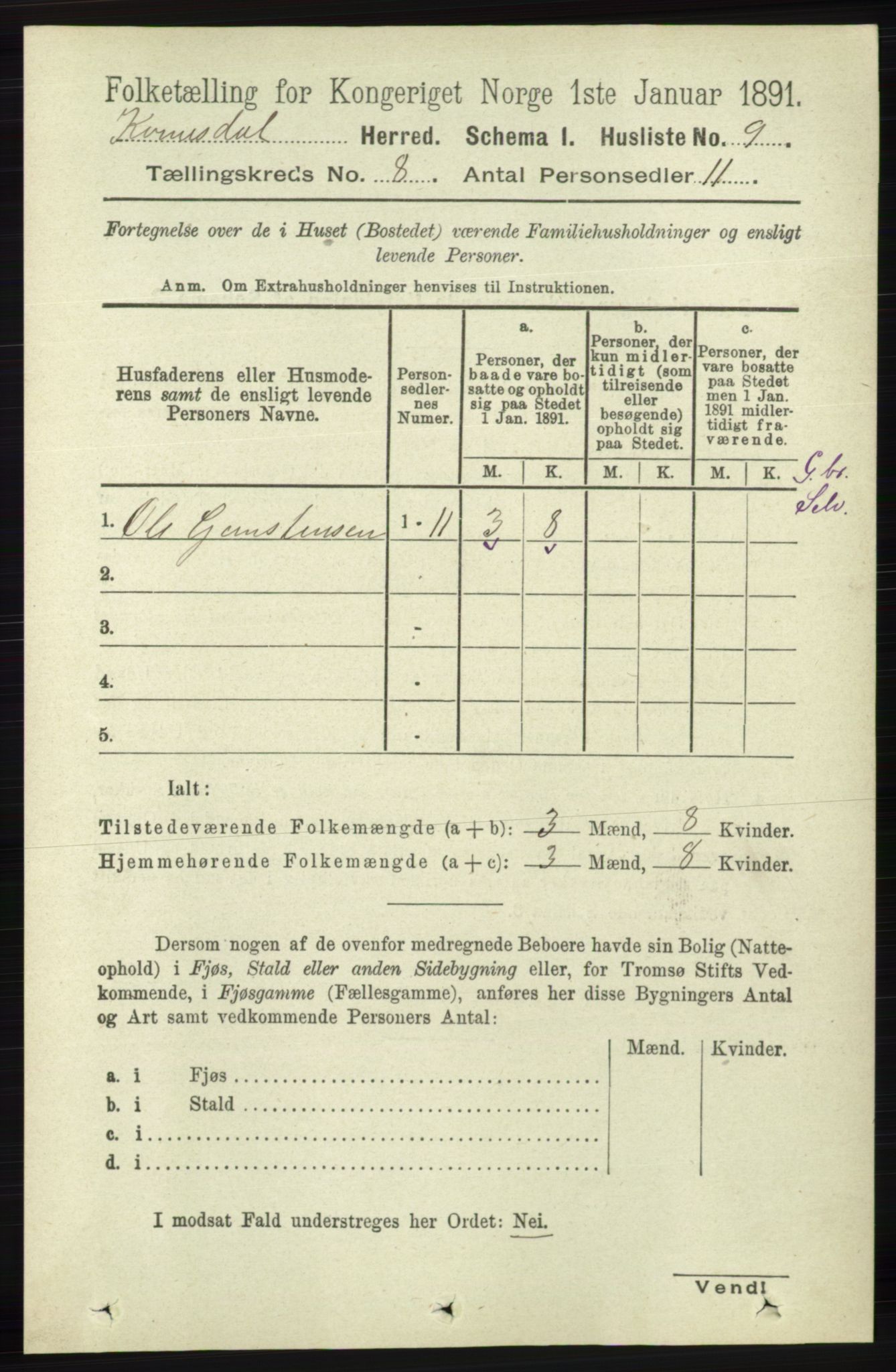 RA, 1891 census for 1037 Kvinesdal, 1891, p. 2700