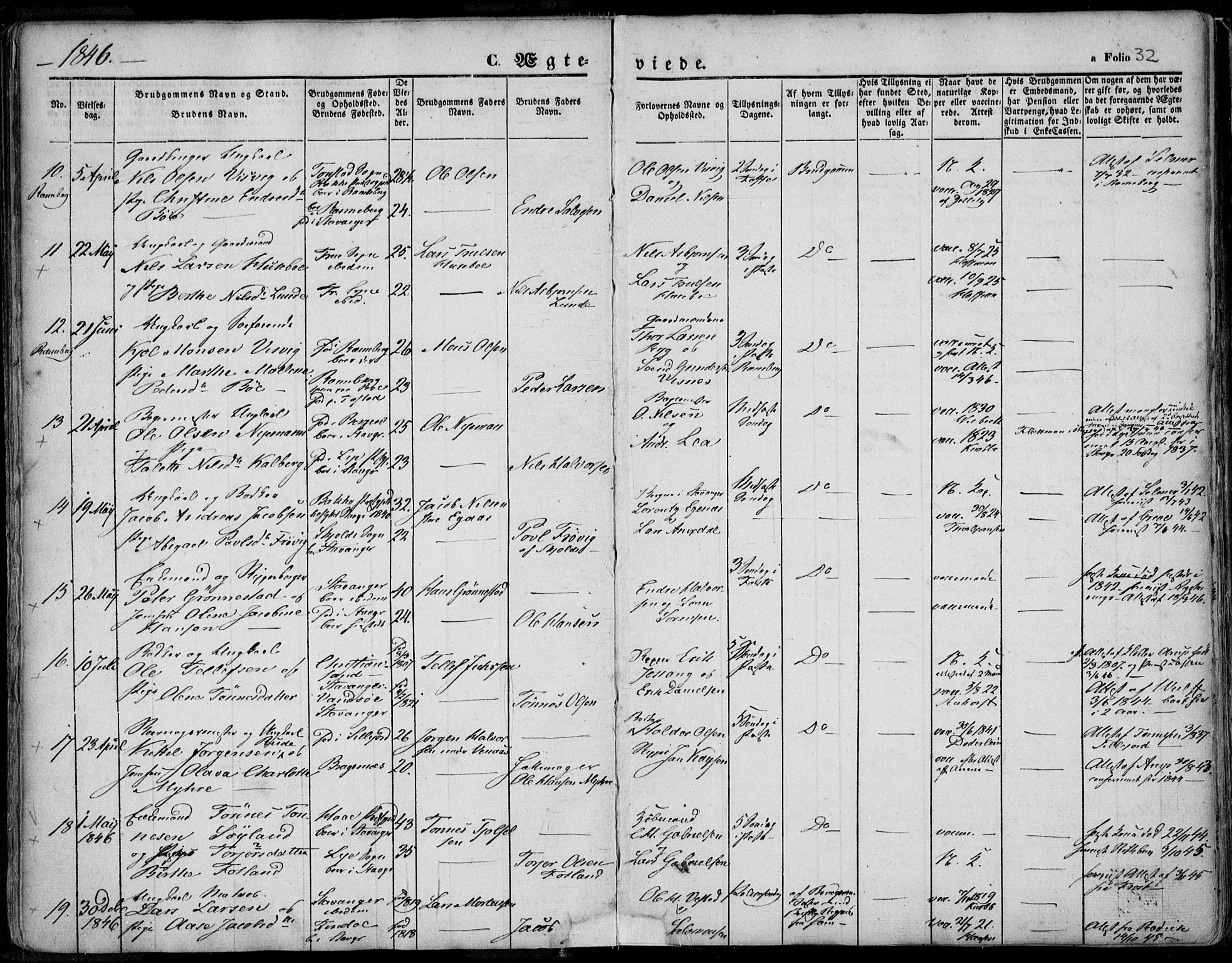Domkirken sokneprestkontor, SAST/A-101812/001/30/30BA/L0015: Parish register (official) no. A 14, 1842-1857, p. 32