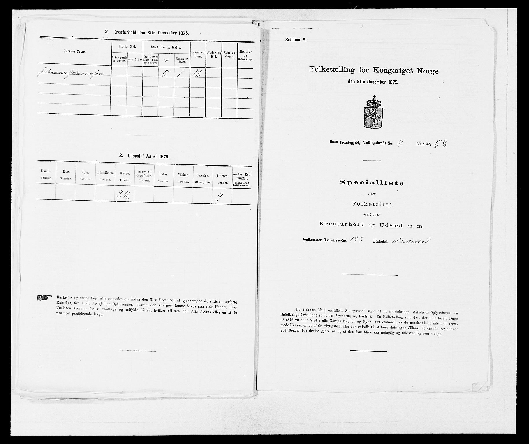 SAB, 1875 census for 1250P Haus, 1875, p. 511