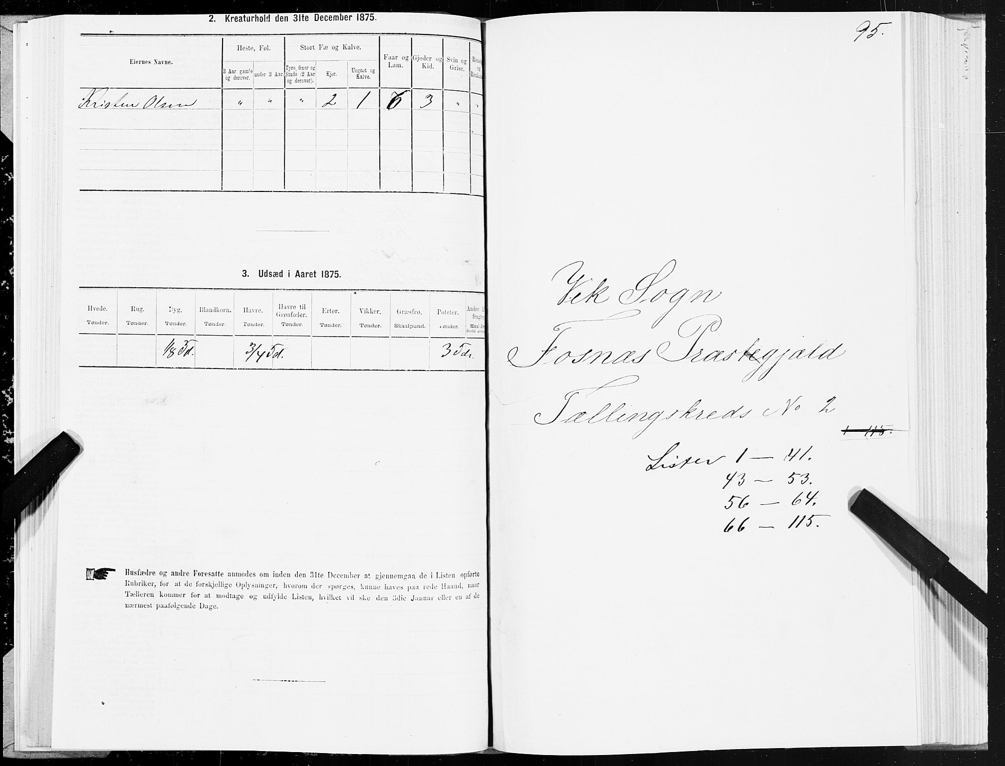 SAT, 1875 census for 1748P Fosnes, 1875, p. 3095