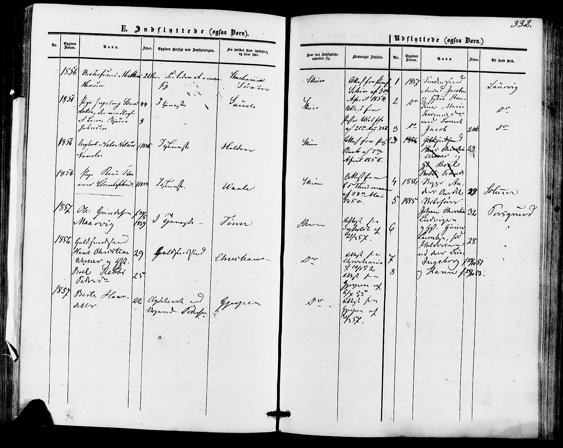 Skien kirkebøker, SAKO/A-302/F/Fa/L0007: Parish register (official) no. 7, 1856-1865, p. 332