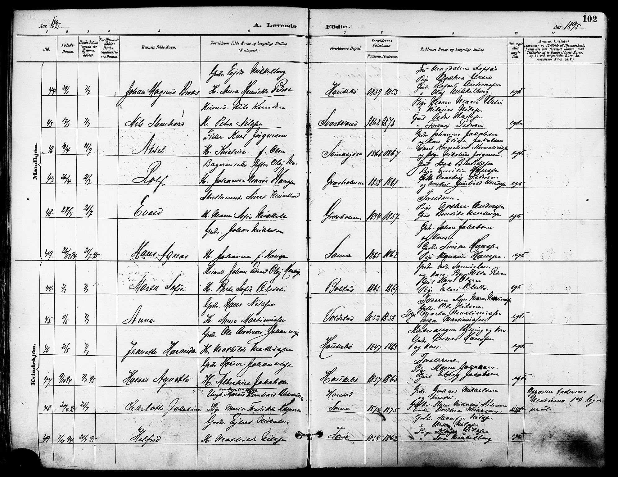 Trondenes sokneprestkontor, SATØ/S-1319/H/Ha/L0016kirke: Parish register (official) no. 16, 1890-1898, p. 102