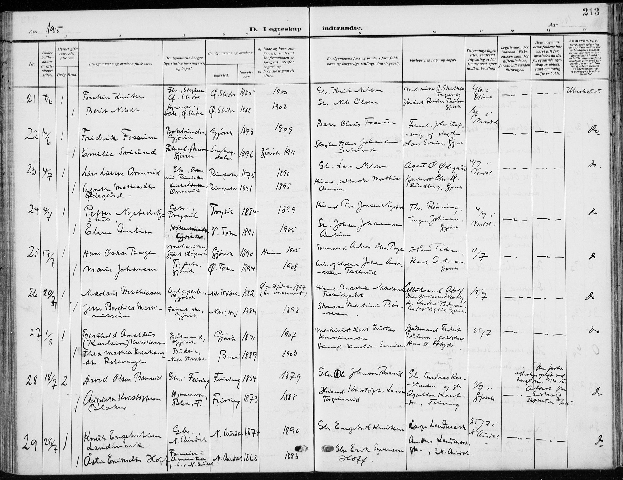 Vardal prestekontor, AV/SAH-PREST-100/H/Ha/Haa/L0014: Parish register (official) no. 14, 1912-1922, p. 213