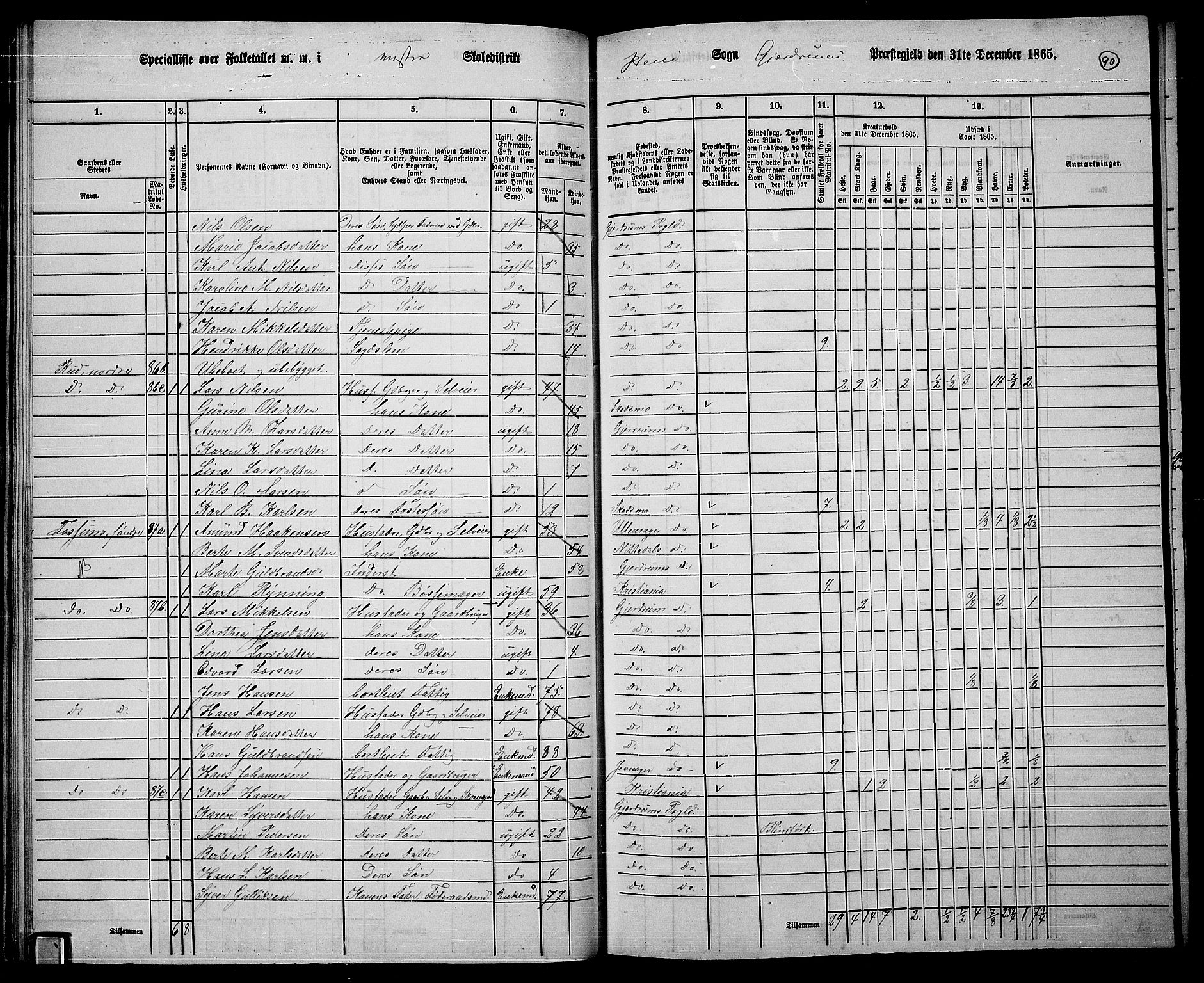 RA, 1865 census for Gjerdrum, 1865, p. 73