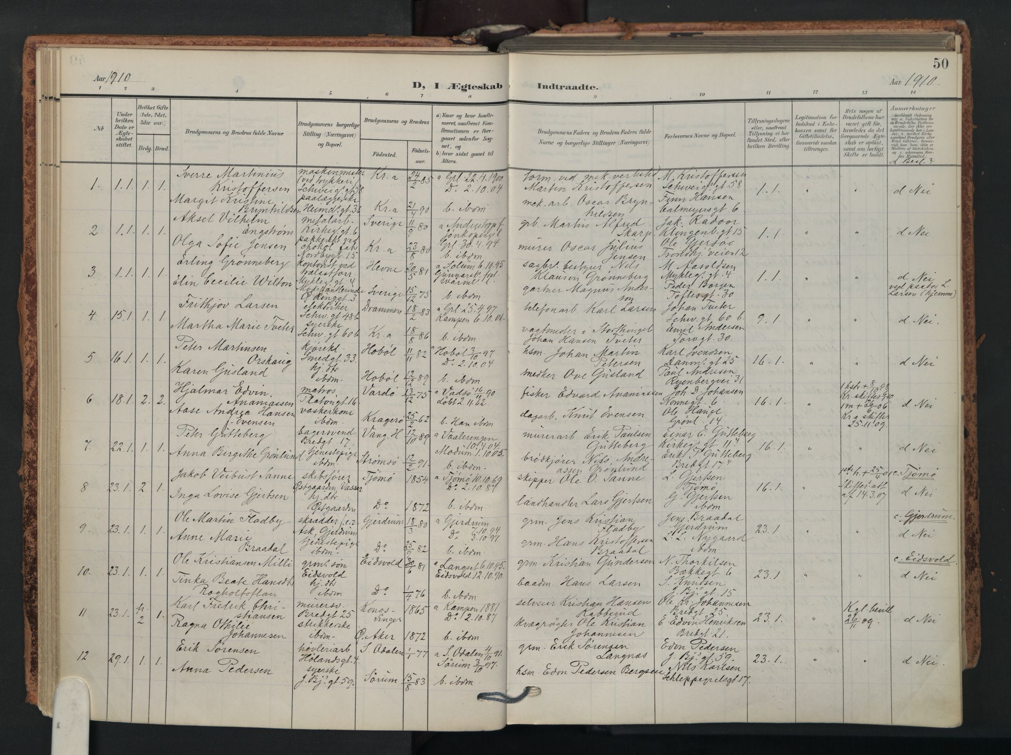 Grønland prestekontor Kirkebøker, SAO/A-10848/F/Fa/L0017: Parish register (official) no. 17, 1906-1934, p. 50
