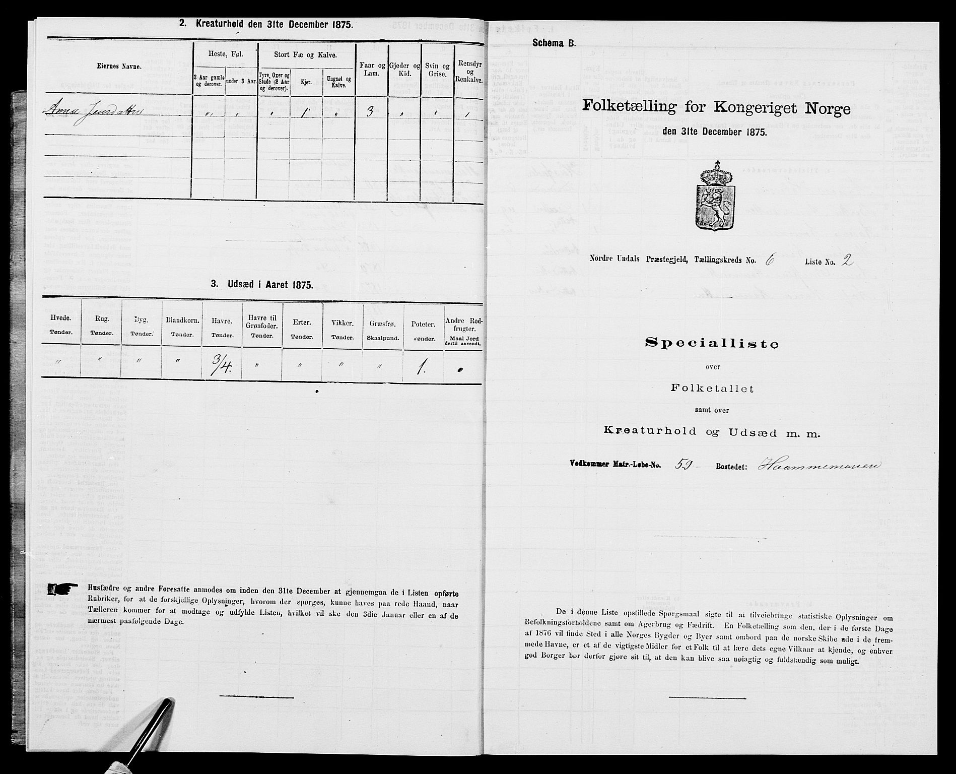 SAK, 1875 census for 1028P Nord-Audnedal, 1875, p. 606