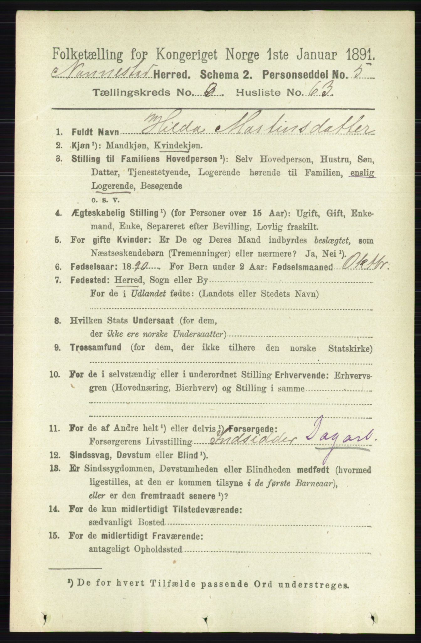 RA, 1891 census for 0238 Nannestad, 1891, p. 1834