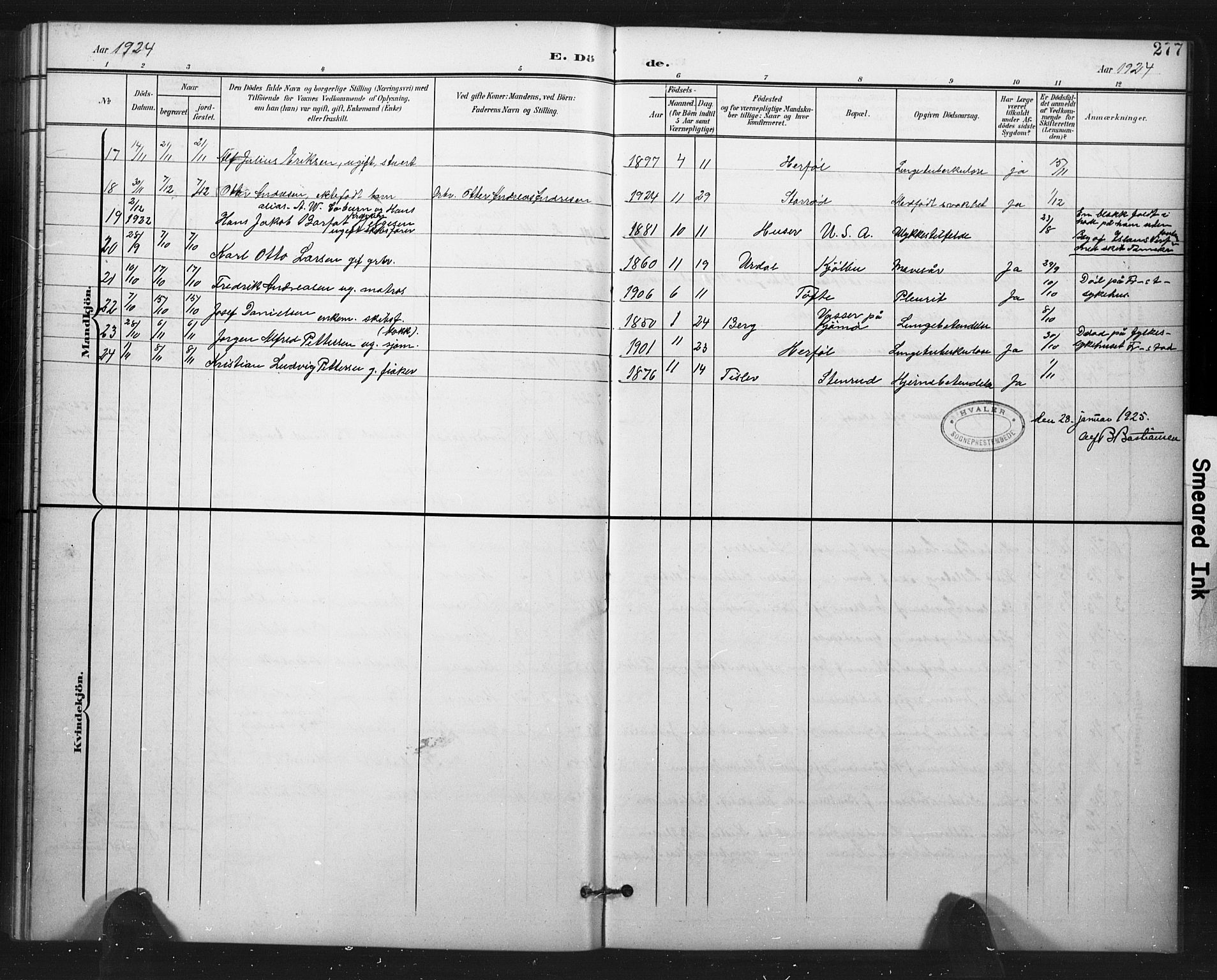 Hvaler prestekontor Kirkebøker, AV/SAO-A-2001/G/Ga/L0001: Parish register (copy) no. I 1, 1901-1930, p. 277