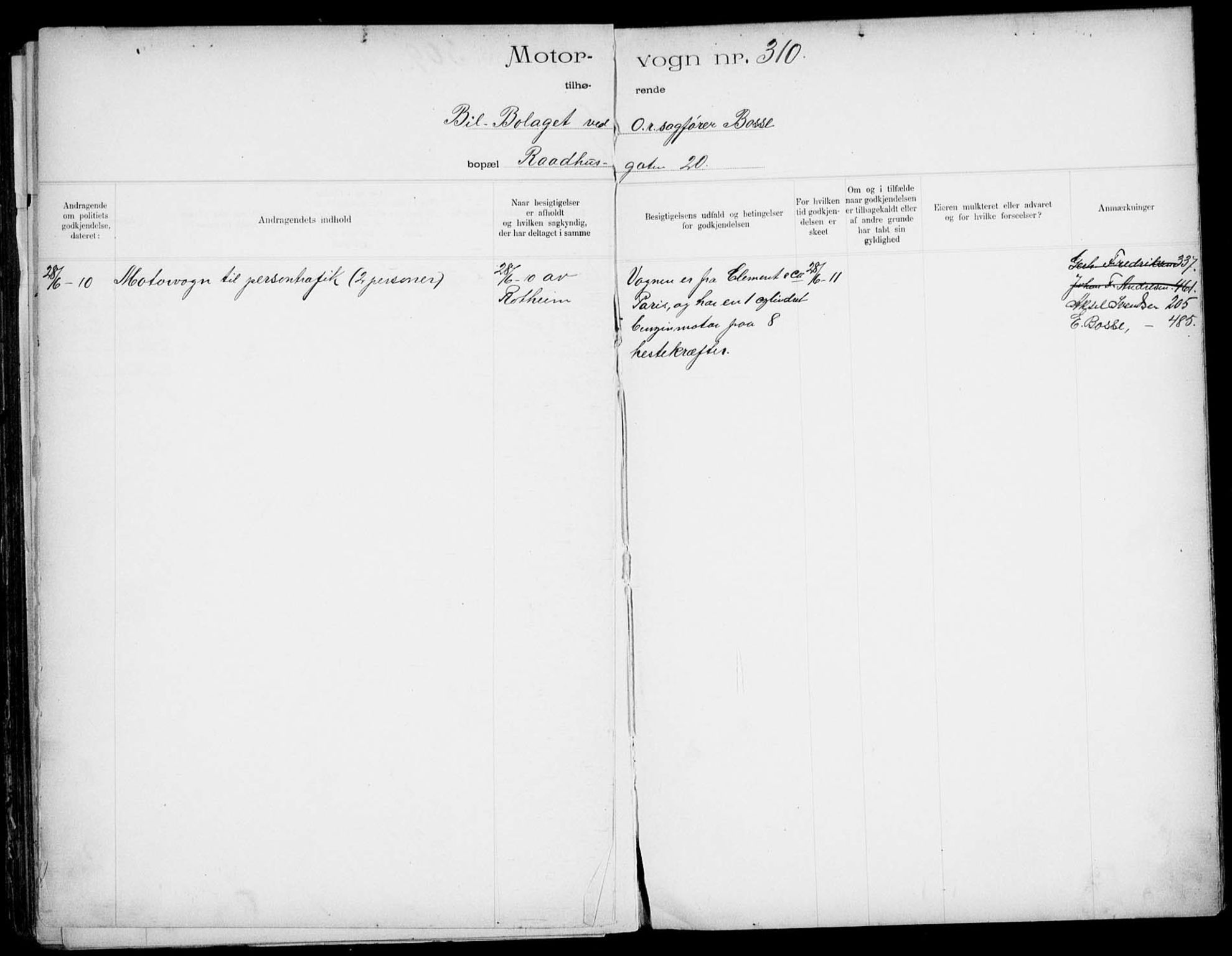 Vegdirektoratet, Bilavdelingen M, AV/RA-S-1663/F/Fa/L0001: Bilregisterprotokoll. Reg.nr. 1-199 og 300-310, 1899-1914