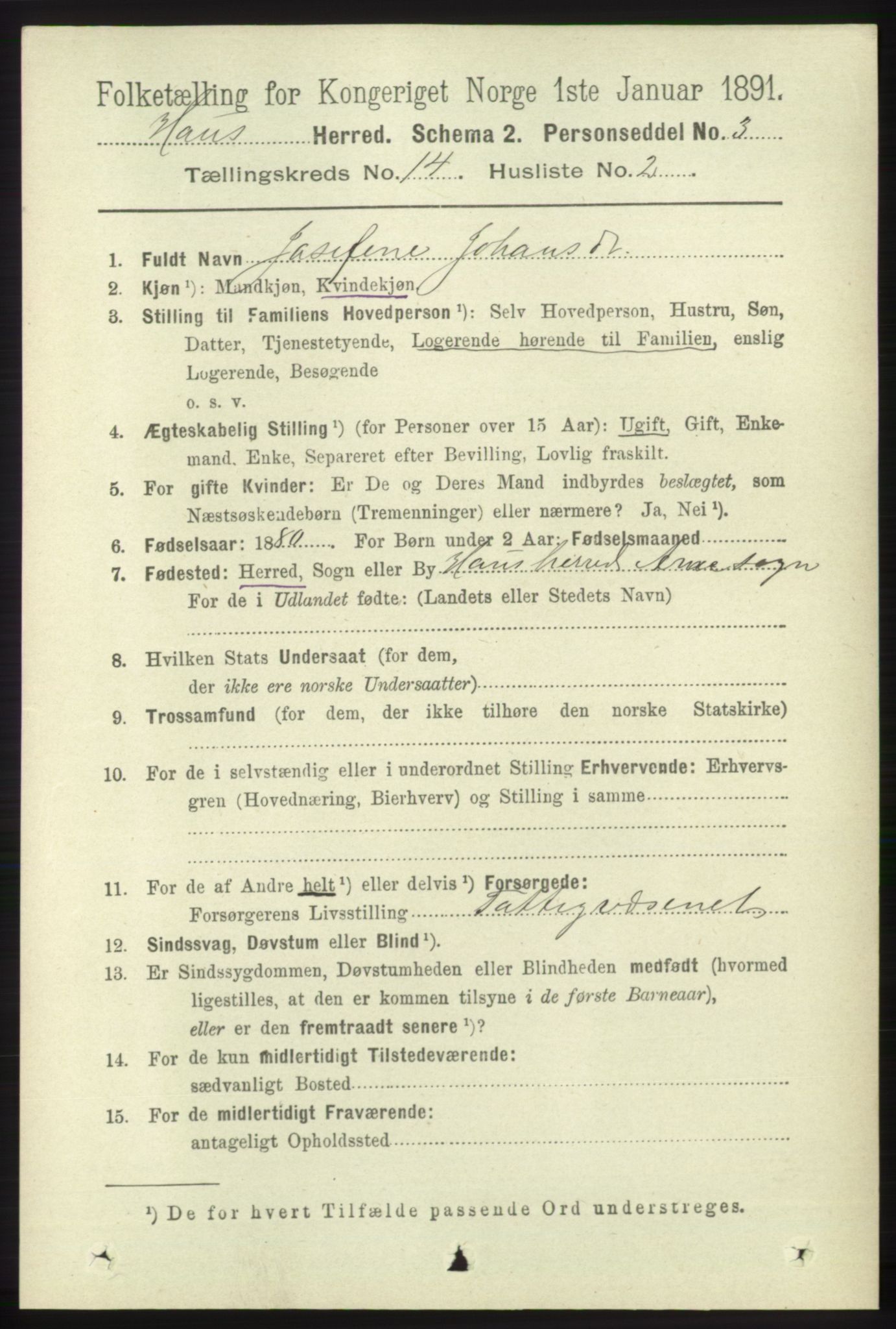 RA, 1891 census for 1250 Haus, 1891, p. 5876