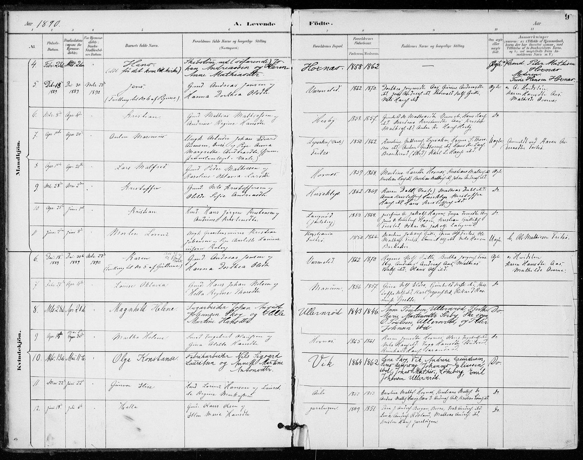 Sem kirkebøker, AV/SAKO-A-5/F/Fa/L0011: Parish register (official) no. I 11, 1888-1904, p. 9