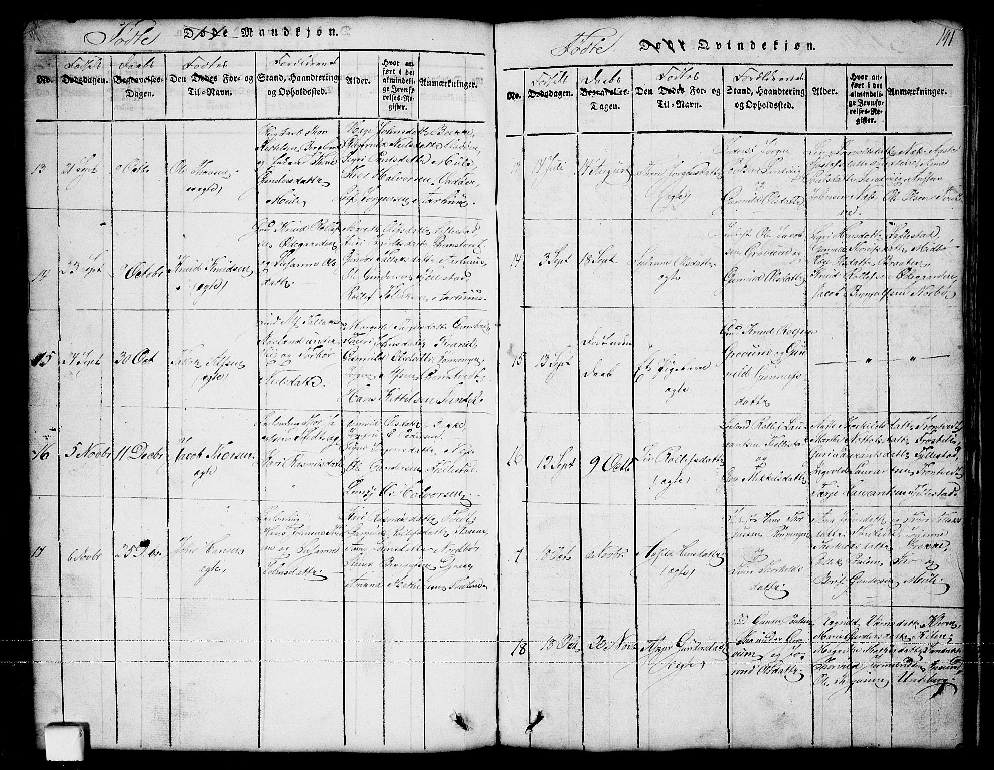 Nissedal kirkebøker, SAKO/A-288/G/Ga/L0001: Parish register (copy) no. I 1, 1814-1860, p. 141