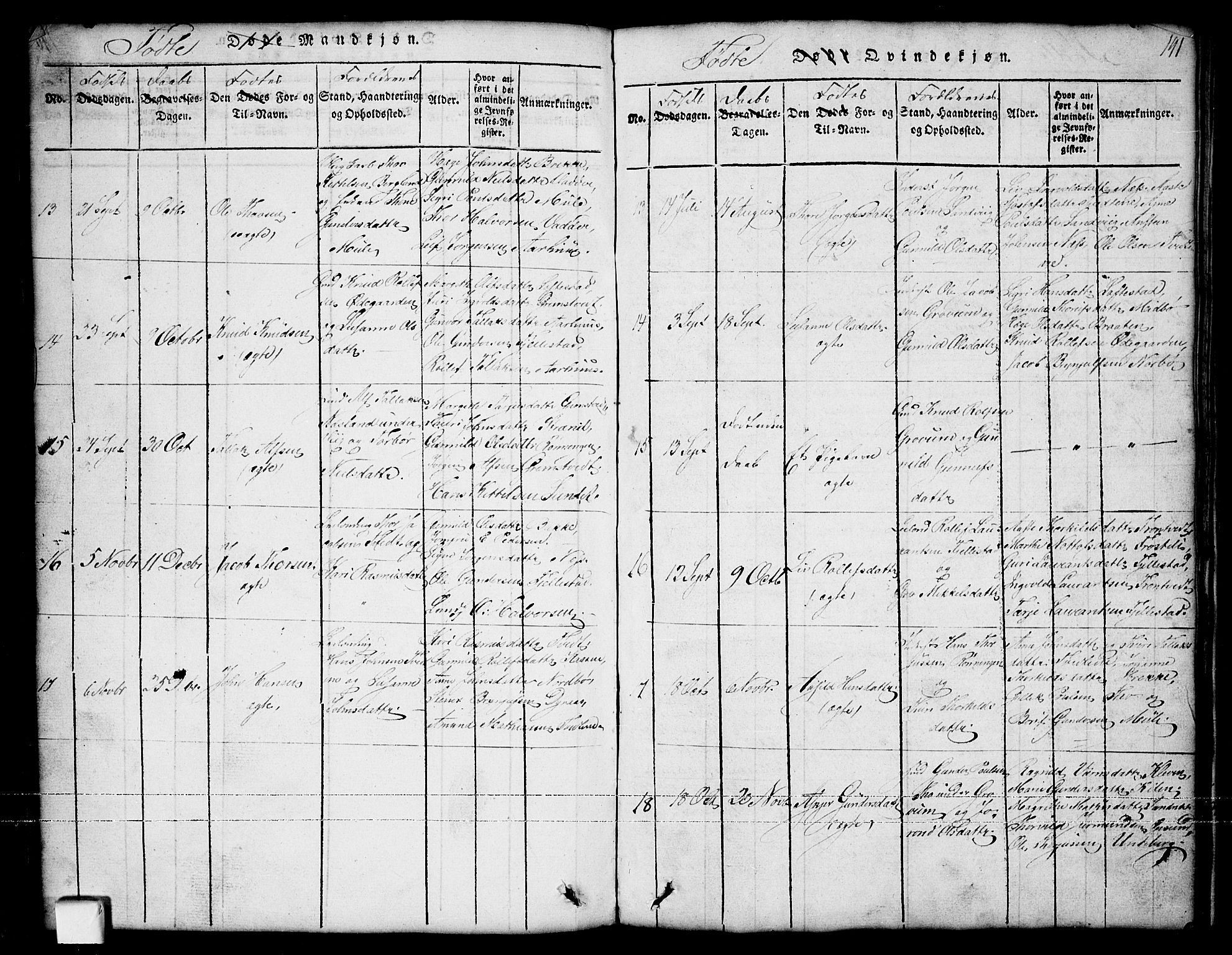 Nissedal kirkebøker, AV/SAKO-A-288/G/Ga/L0001: Parish register (copy) no. I 1, 1814-1860, p. 141