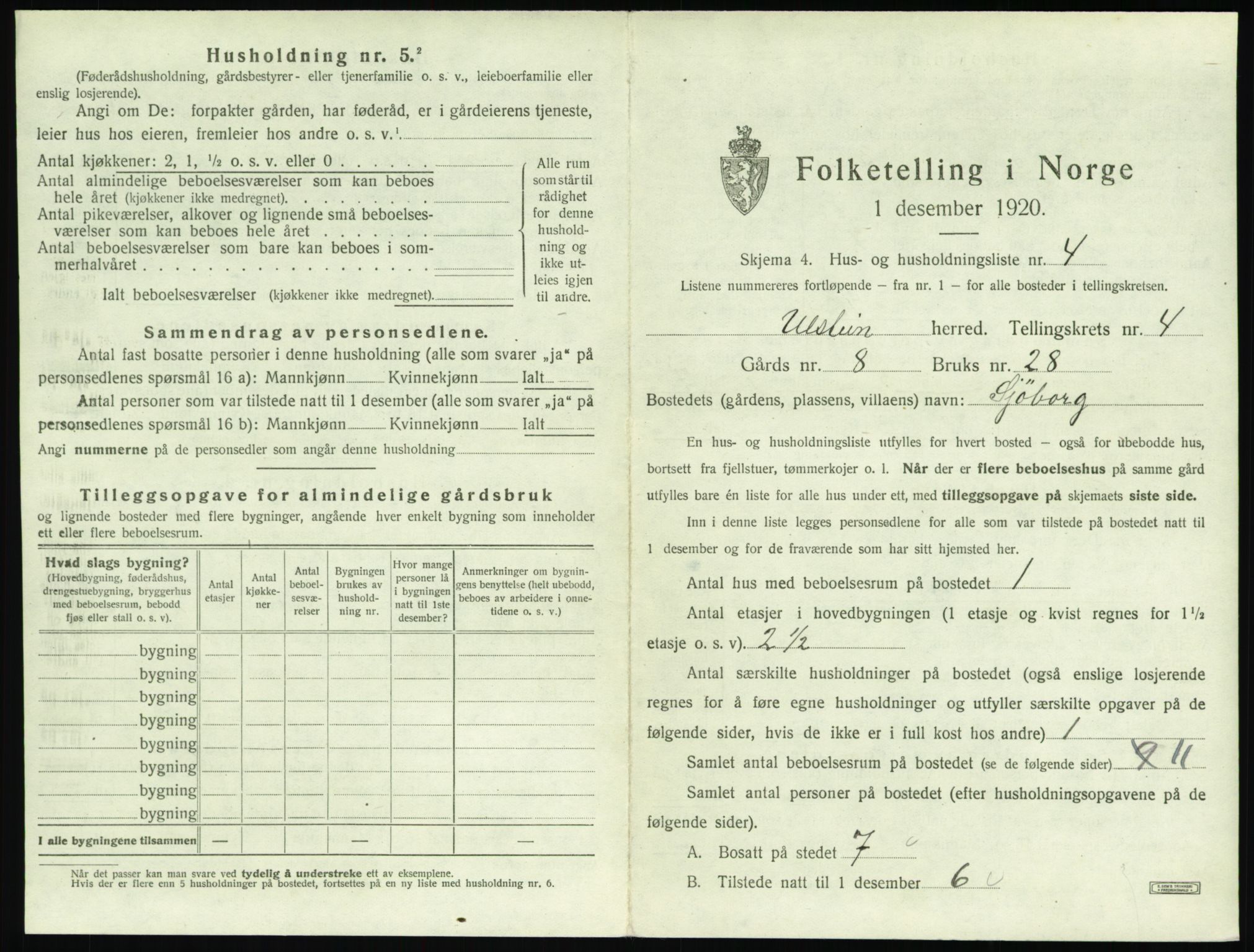 SAT, 1920 census for Ulstein, 1920, p. 284