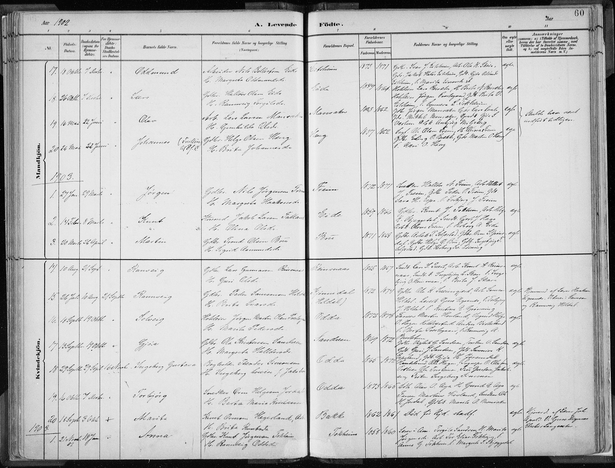 Odda Sokneprestembete, SAB/A-77201/H/Haa: Parish register (official) no. A  3, 1882-1913, p. 60