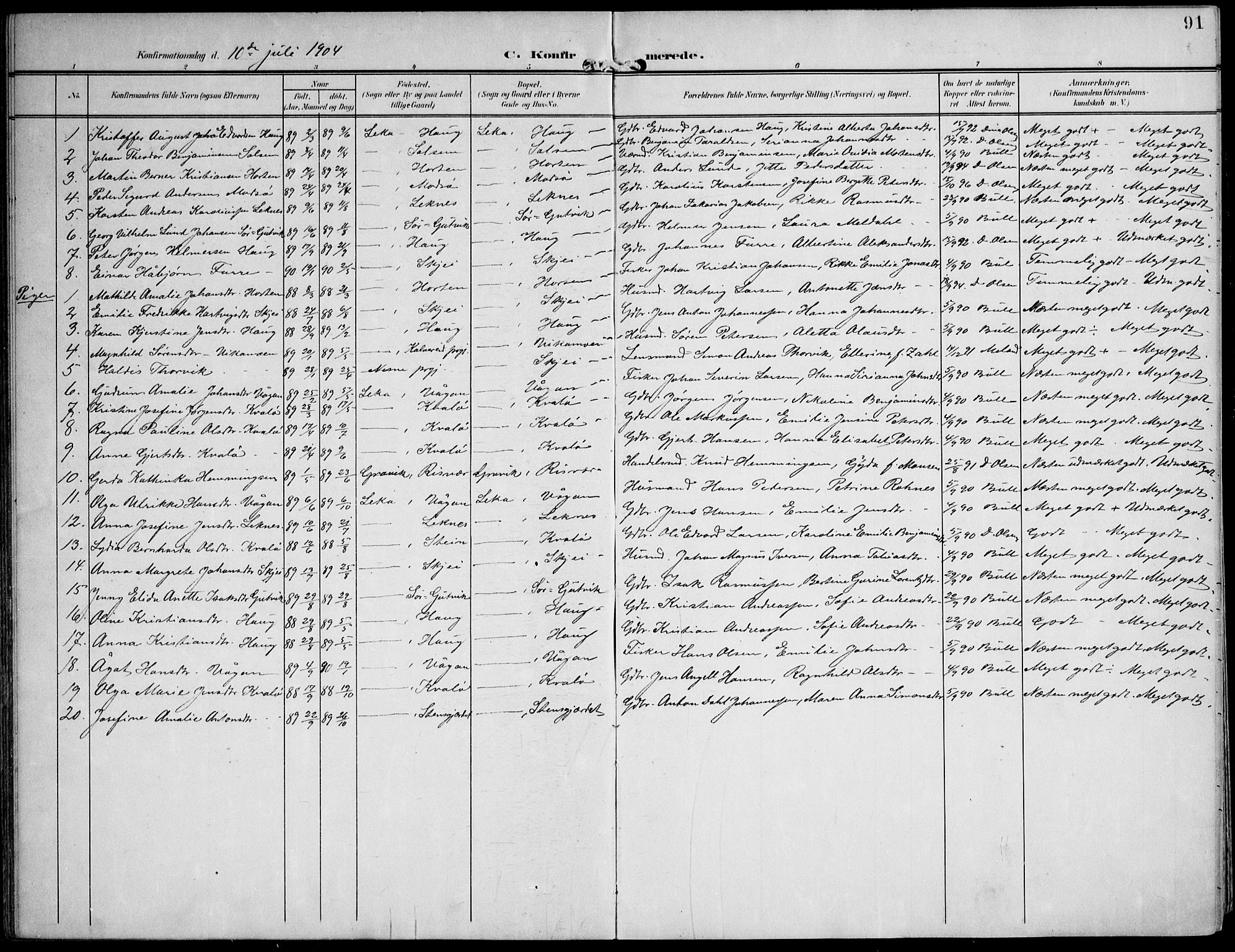 Ministerialprotokoller, klokkerbøker og fødselsregistre - Nord-Trøndelag, SAT/A-1458/788/L0698: Parish register (official) no. 788A05, 1902-1921, p. 91