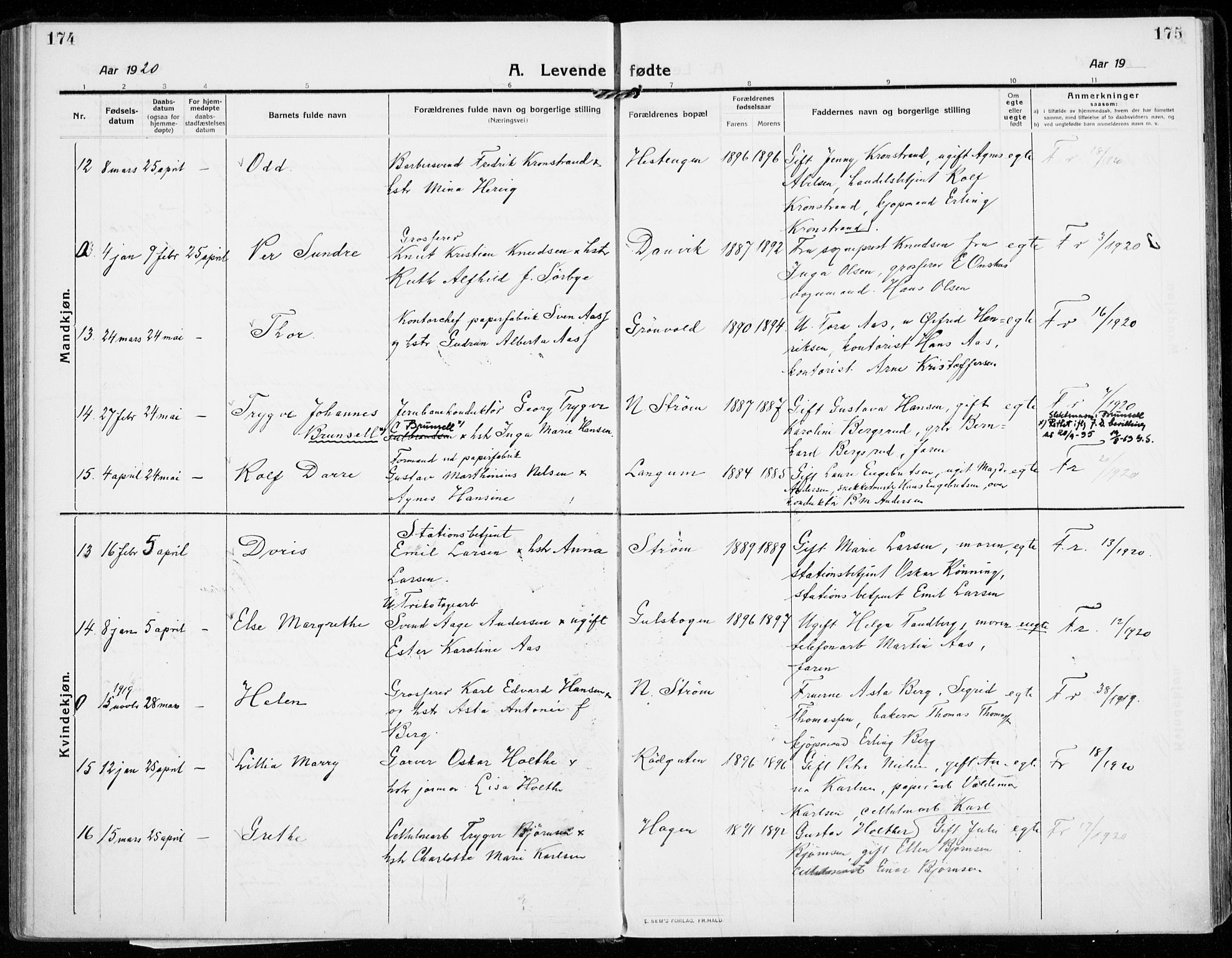 Strømsgodset kirkebøker, AV/SAKO-A-324/F/Fa/L0002: Parish register (official) no. 2, 1910-1920, p. 174-175