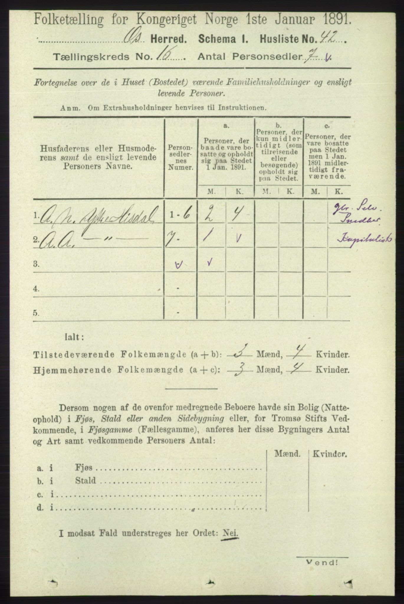 RA, 1891 census for 1243 Os, 1891, p. 3509